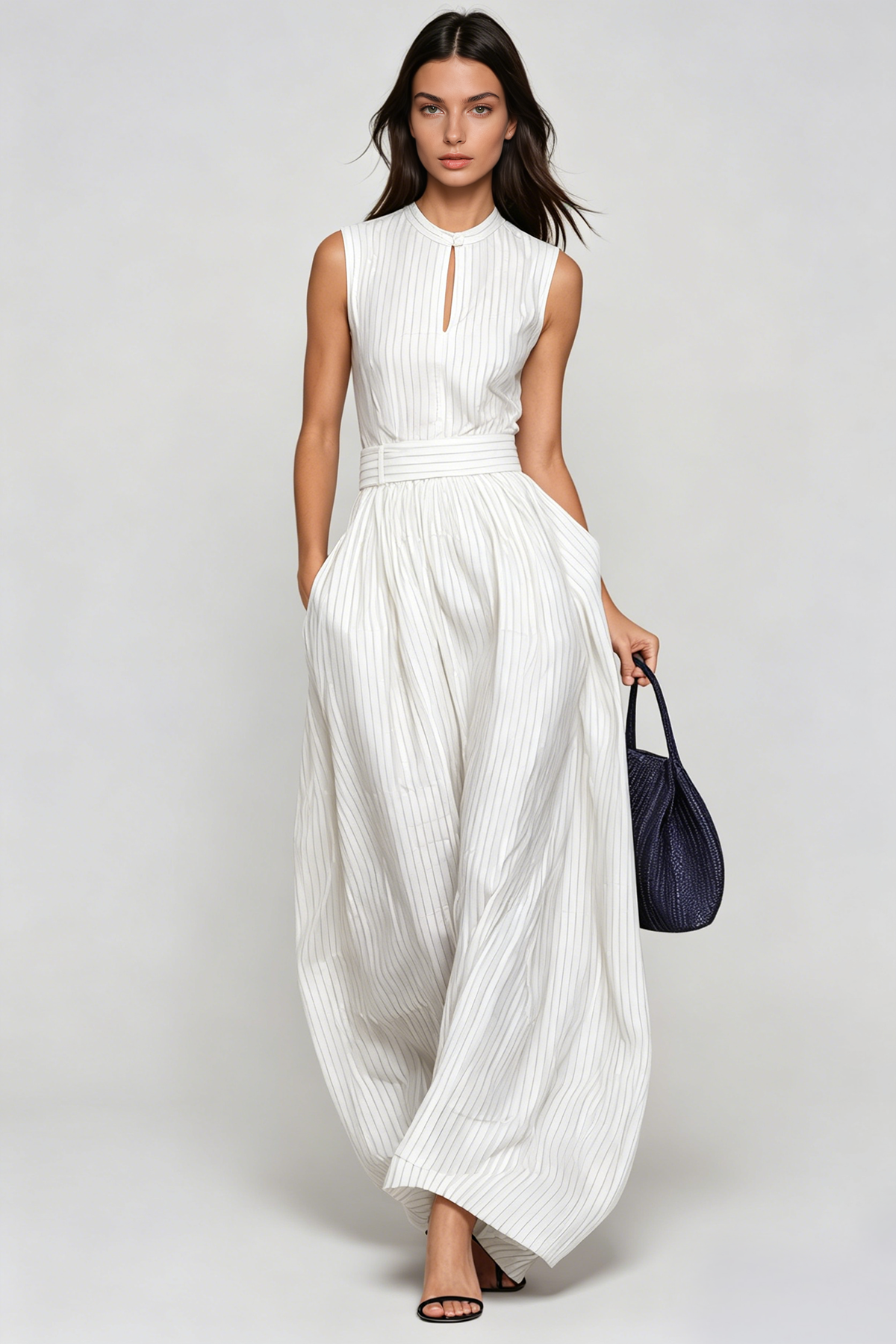 Hermanus Sleeveless Cutout Stripe Jumpsuit In White