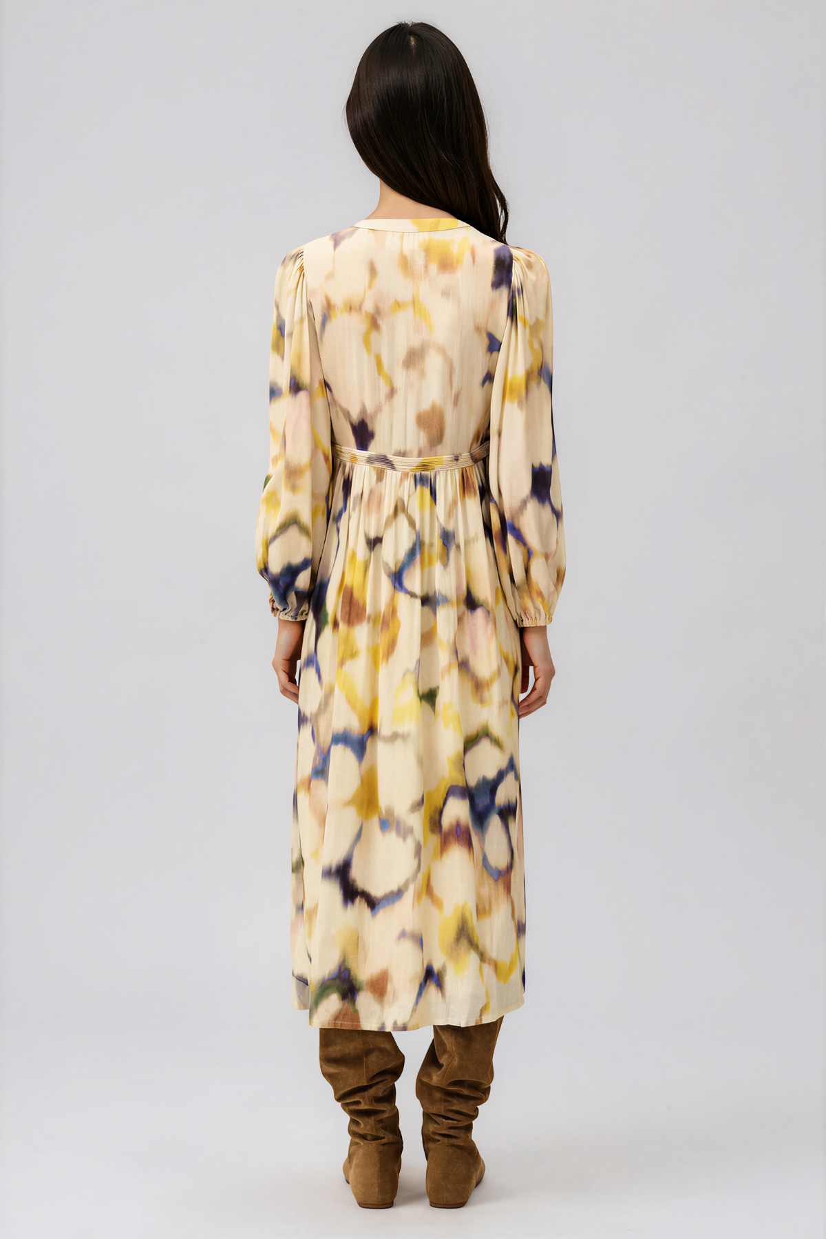 Kabecka Long Sleeve Print Midi Dress