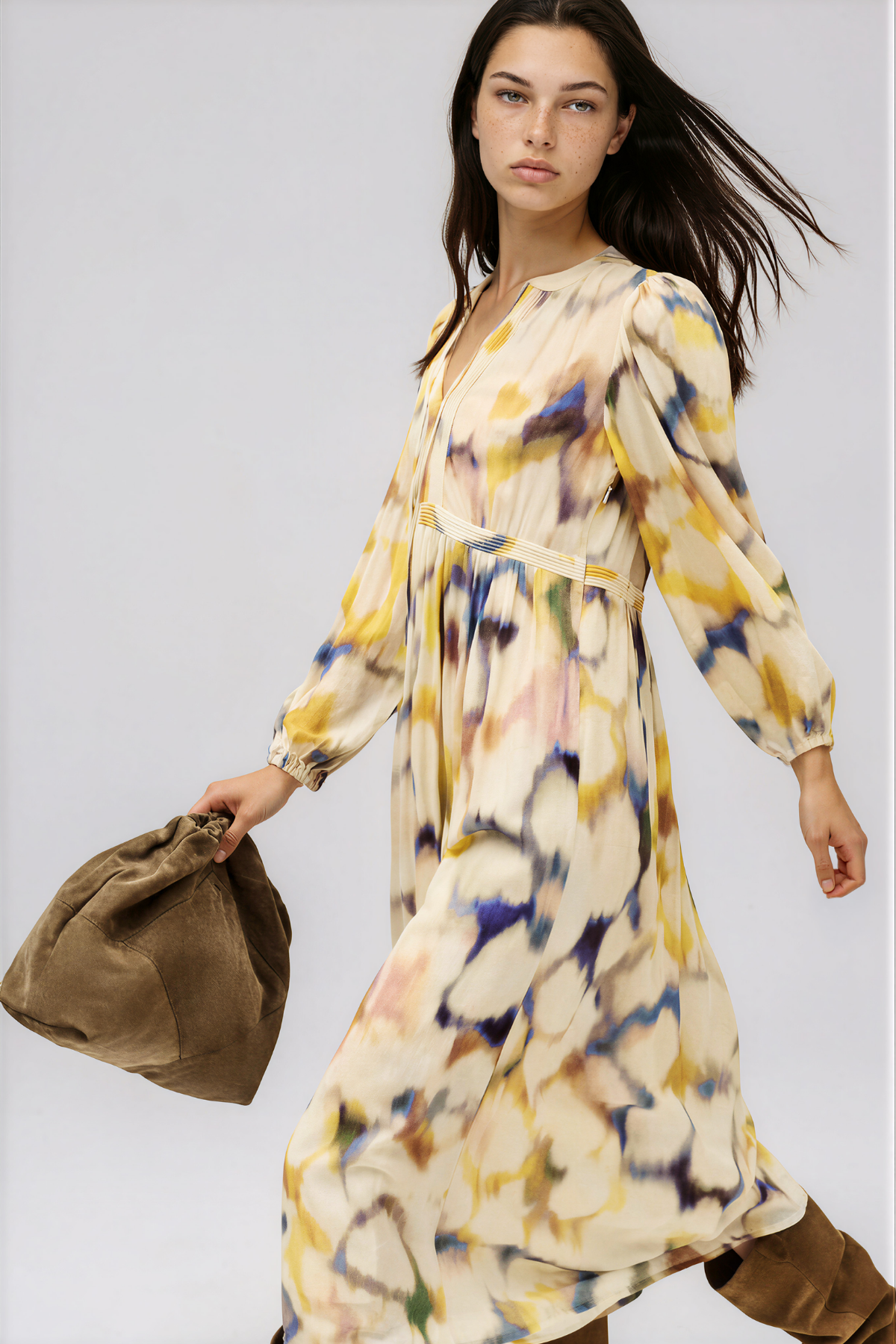 Kabecka Long Sleeve Print Midi Dress