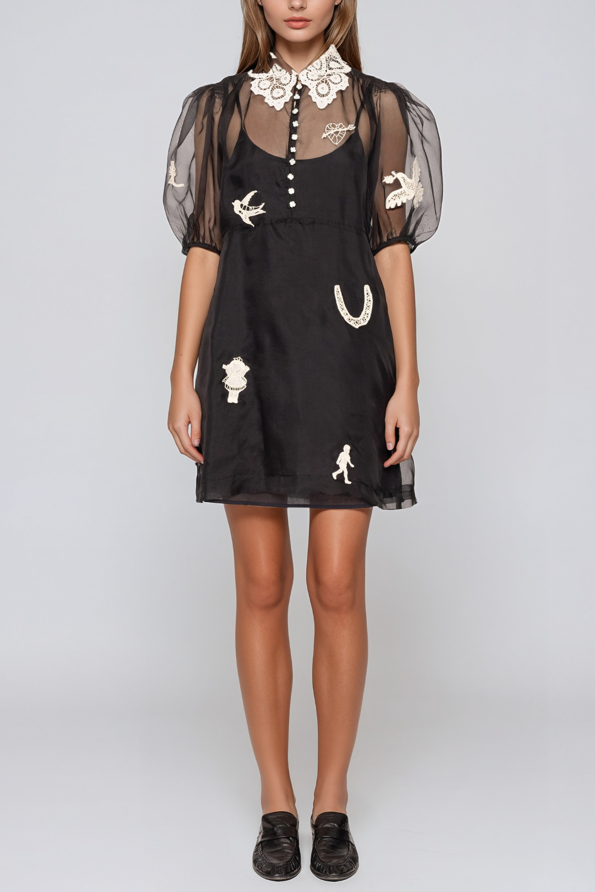 Jaakko Puff Sleeve Mesh Lace Mini Dress