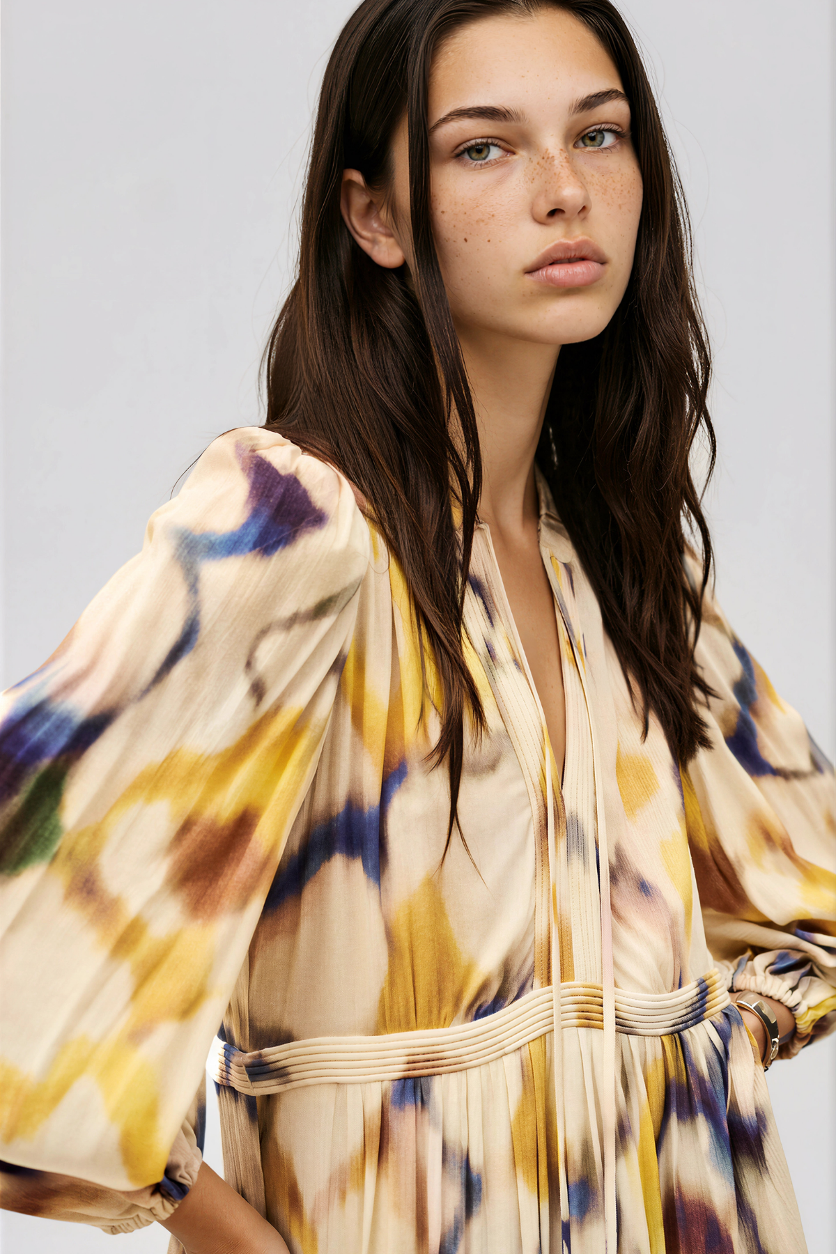 Kabecka Long Sleeve Print Midi Dress