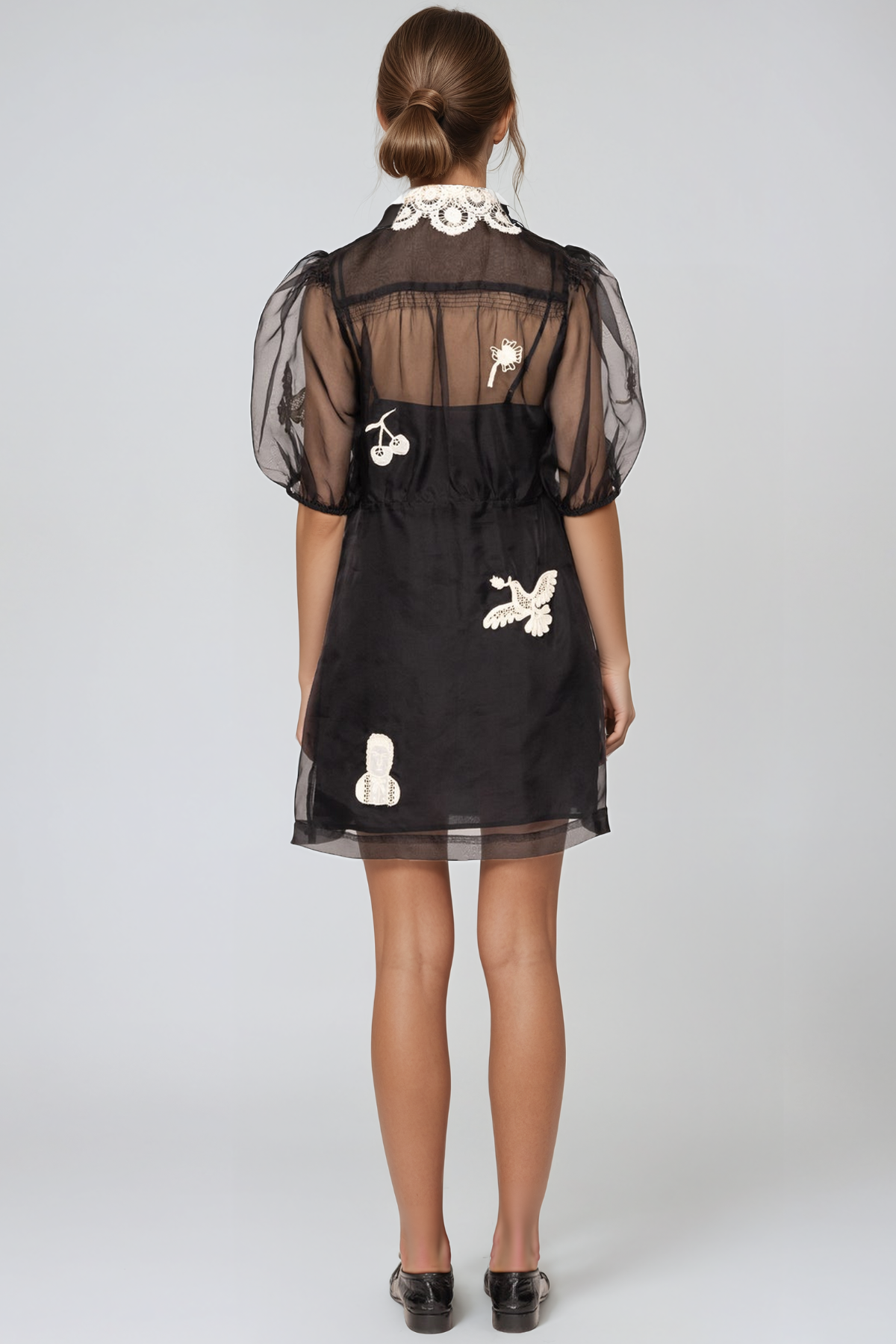 Jaakko Puff Sleeve Mesh Lace Mini Dress