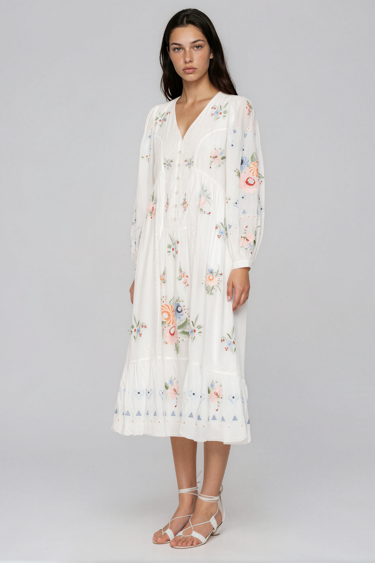 Kabibe Balloon Sleeve Floral Maxi Dress