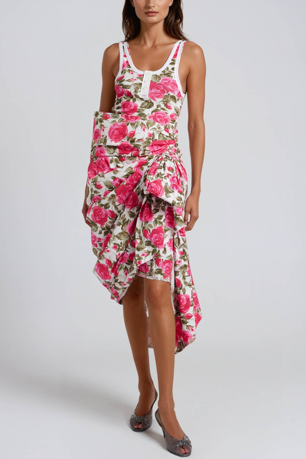 Hend Floral Knit Asymmetrical Skirt Set