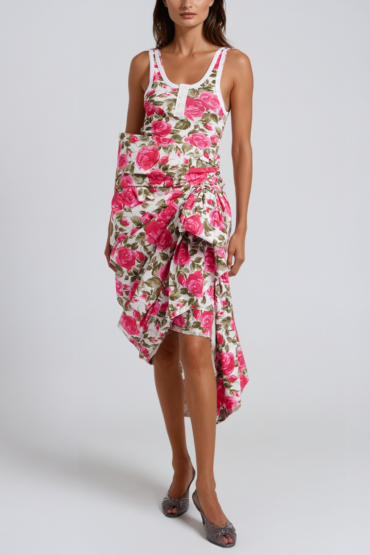 Hend Floral Knit Asymmetrical Skirt Set