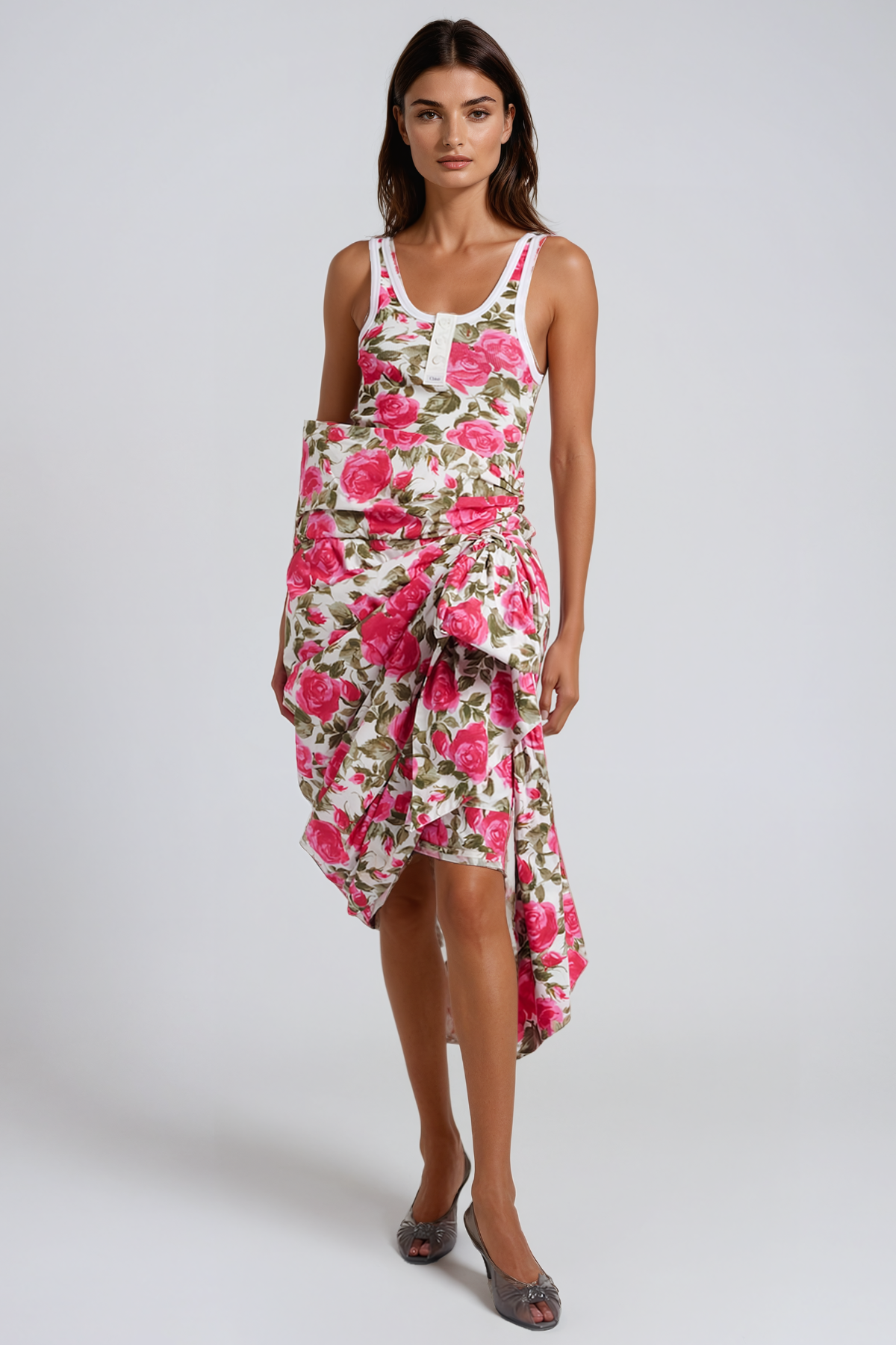 Hend Floral Knit Asymmetrical Skirt Set
