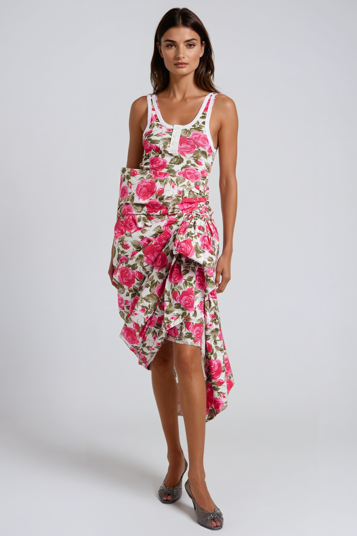 Hend Floral Knit Asymmetrical Skirt Set
