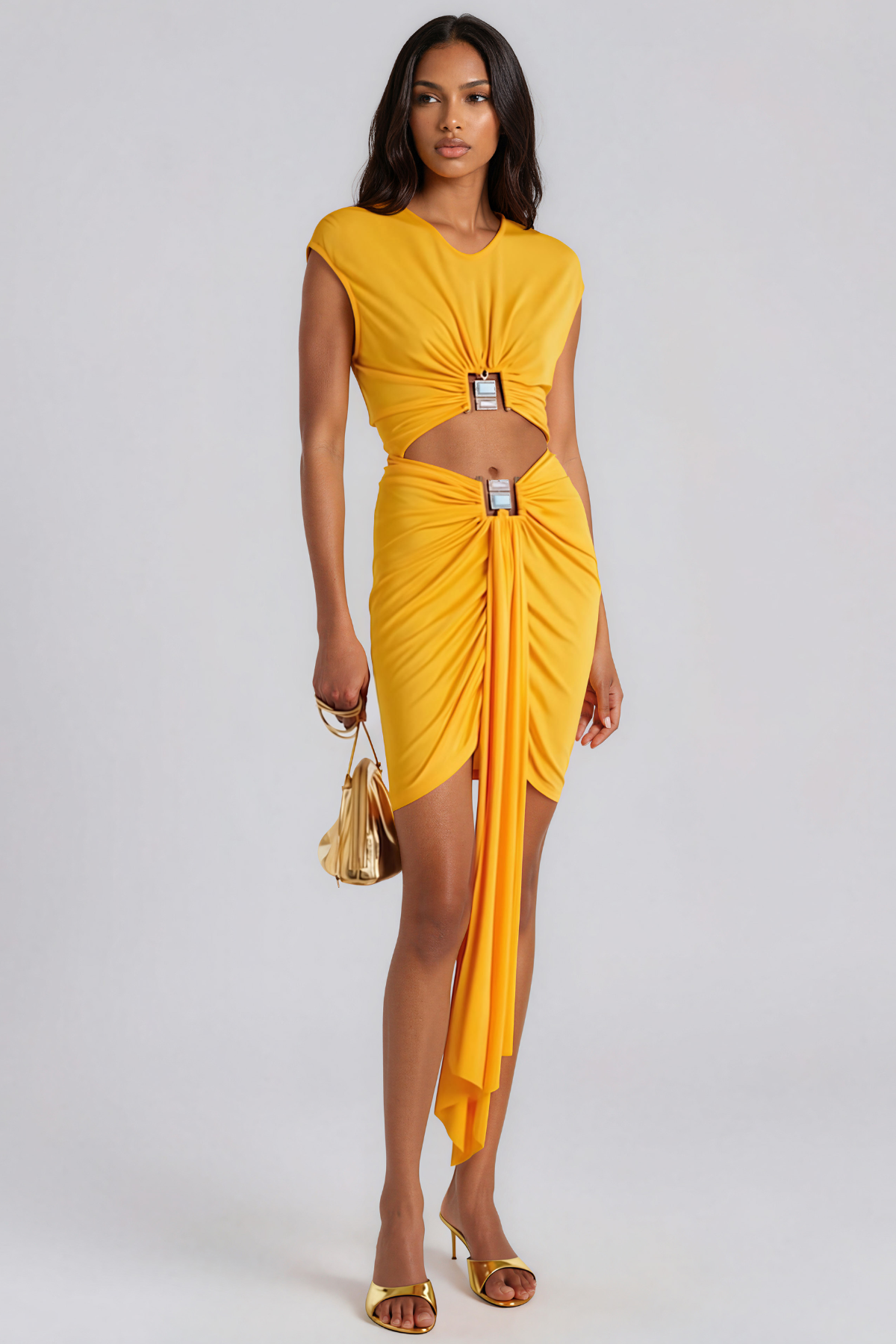 Jarrett Cutout Ruch Embellished Mini Dress In Orange