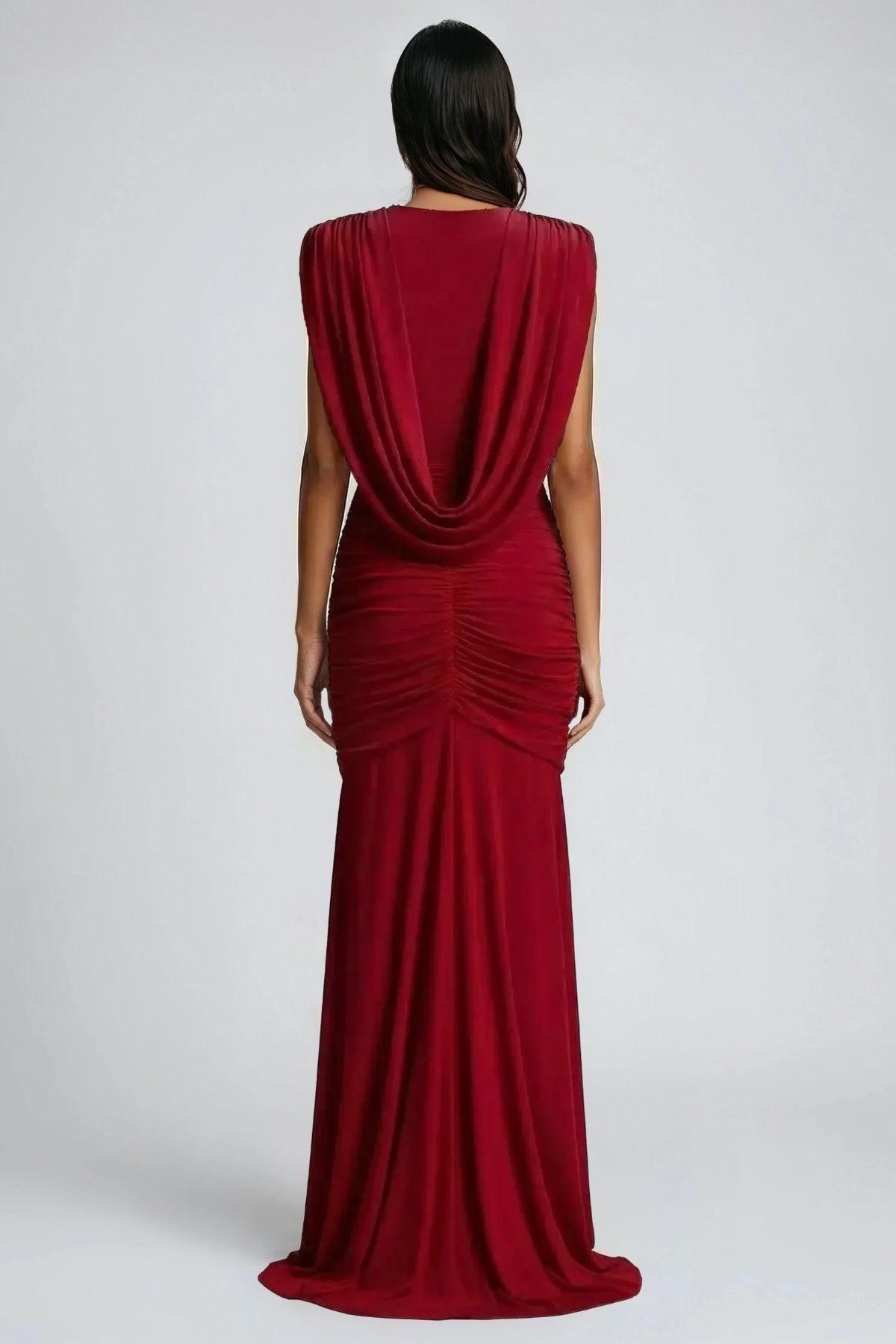 Ceylin Plunge Ruch Asymmetric Maxi Dress In Red