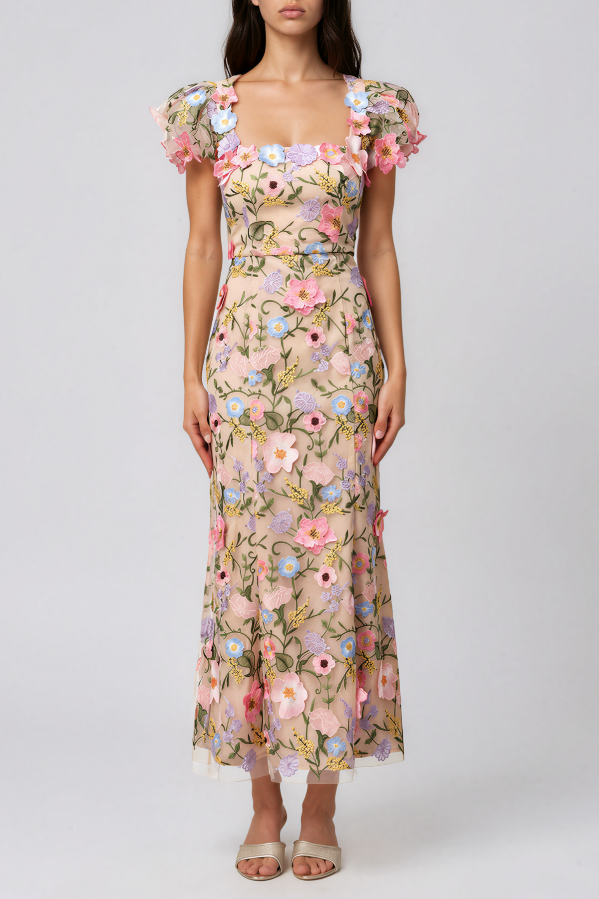 Kalare Puff Sleeve Flower Maxi Dress