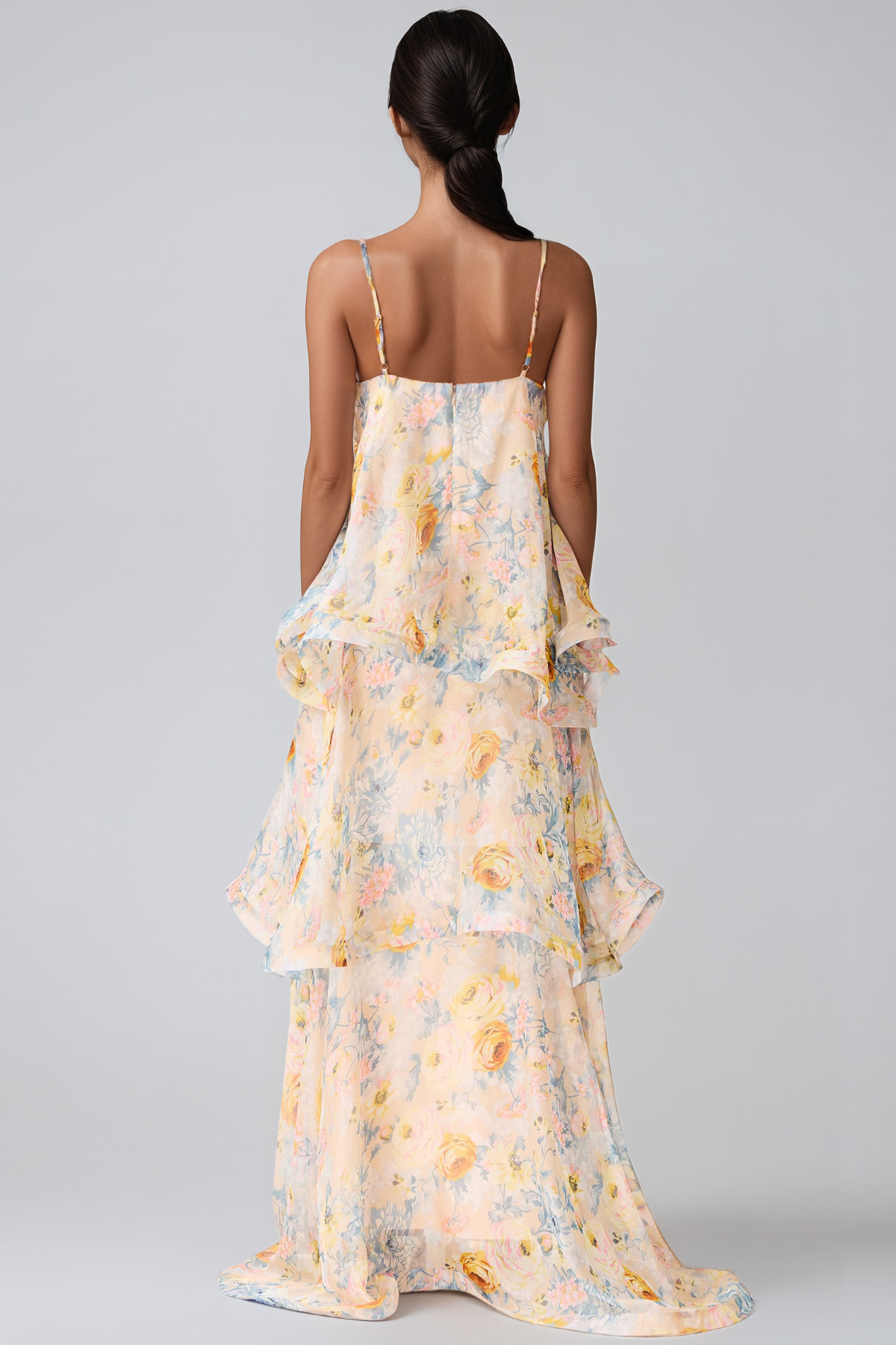 Ikbal Floral Tiered Maxi Dress In Yellow