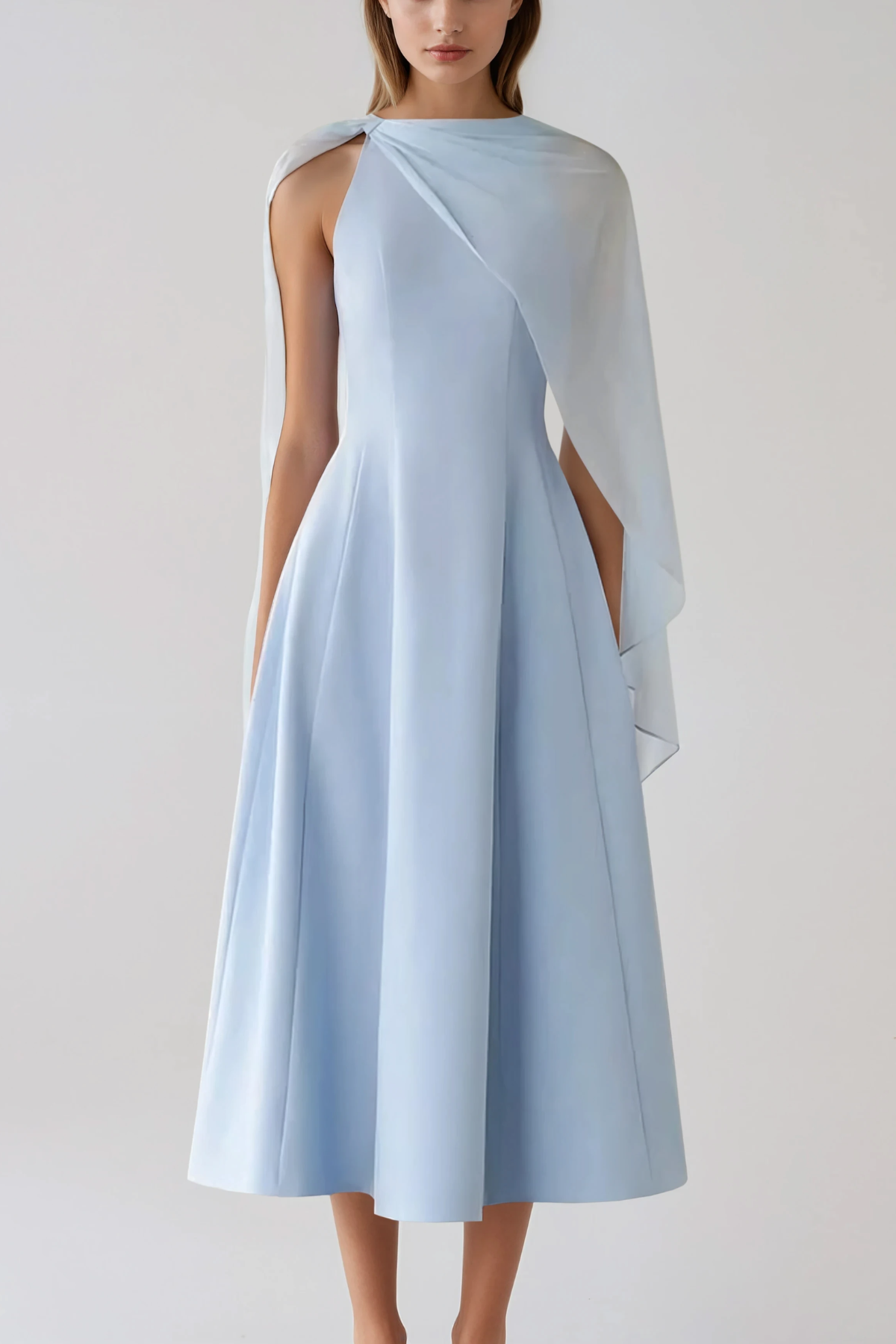 Hamida Shawl Mesh Midi Dress