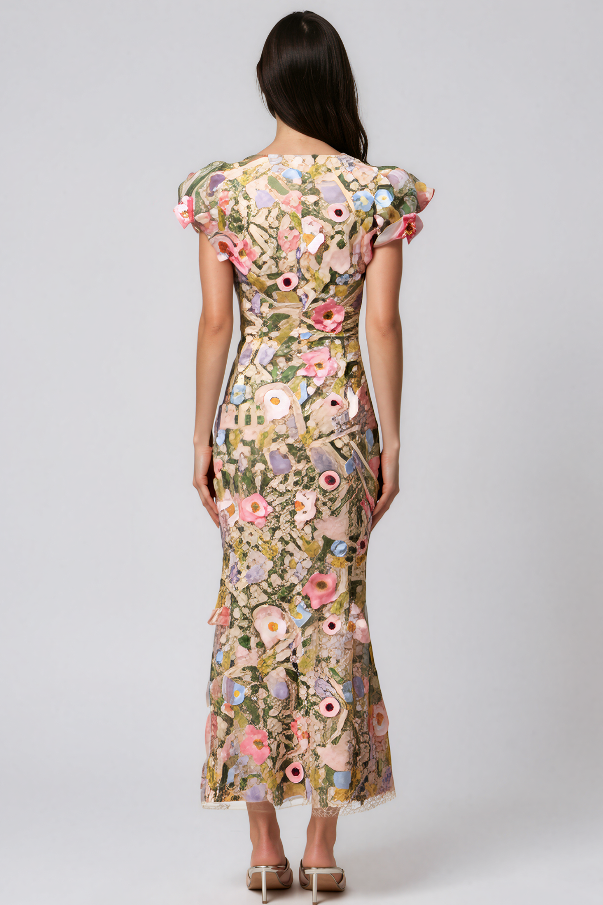 Kalare Puff Sleeve Flower Maxi Dress