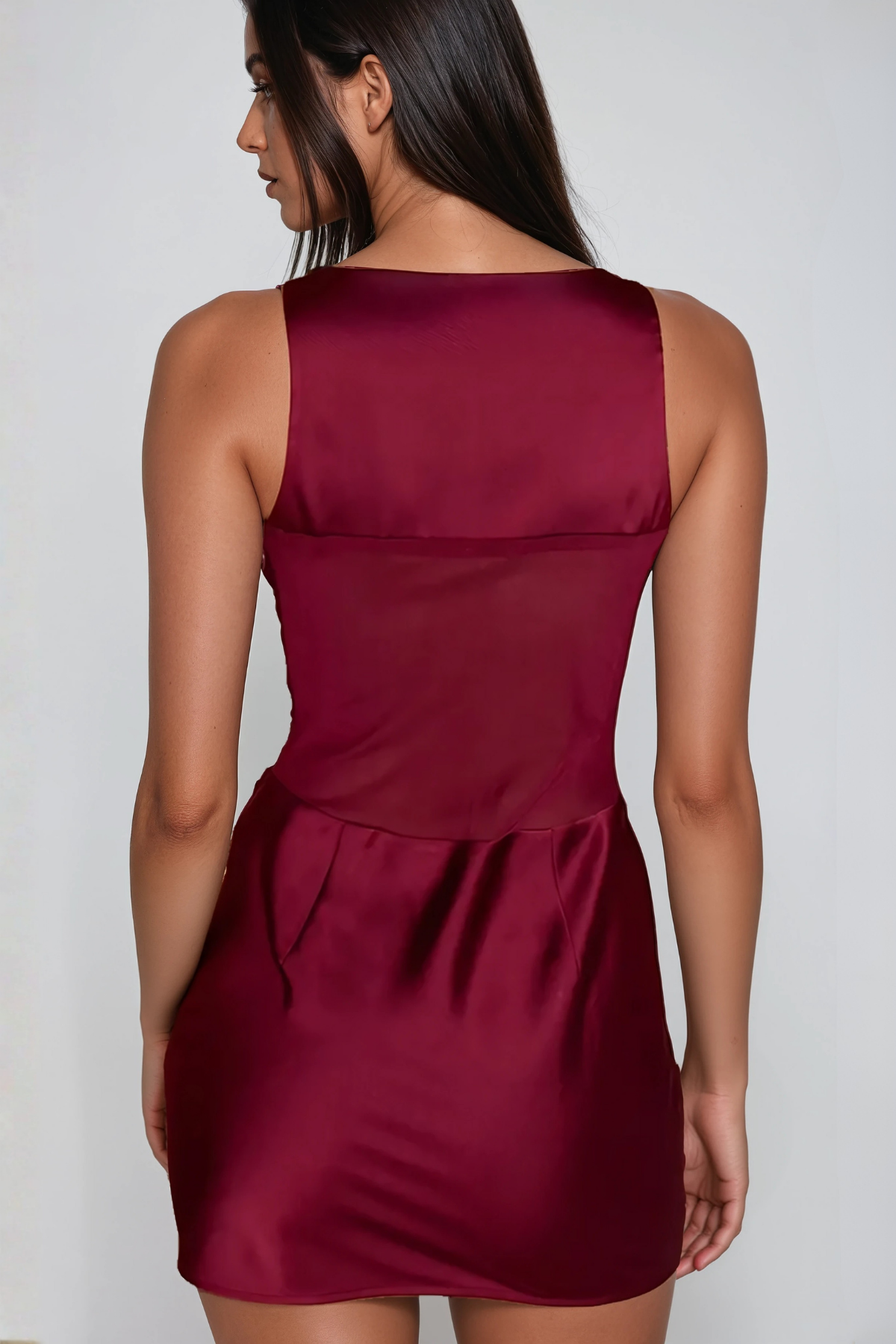 Flaviana Satin Draped Mesh Mini Dress In Red