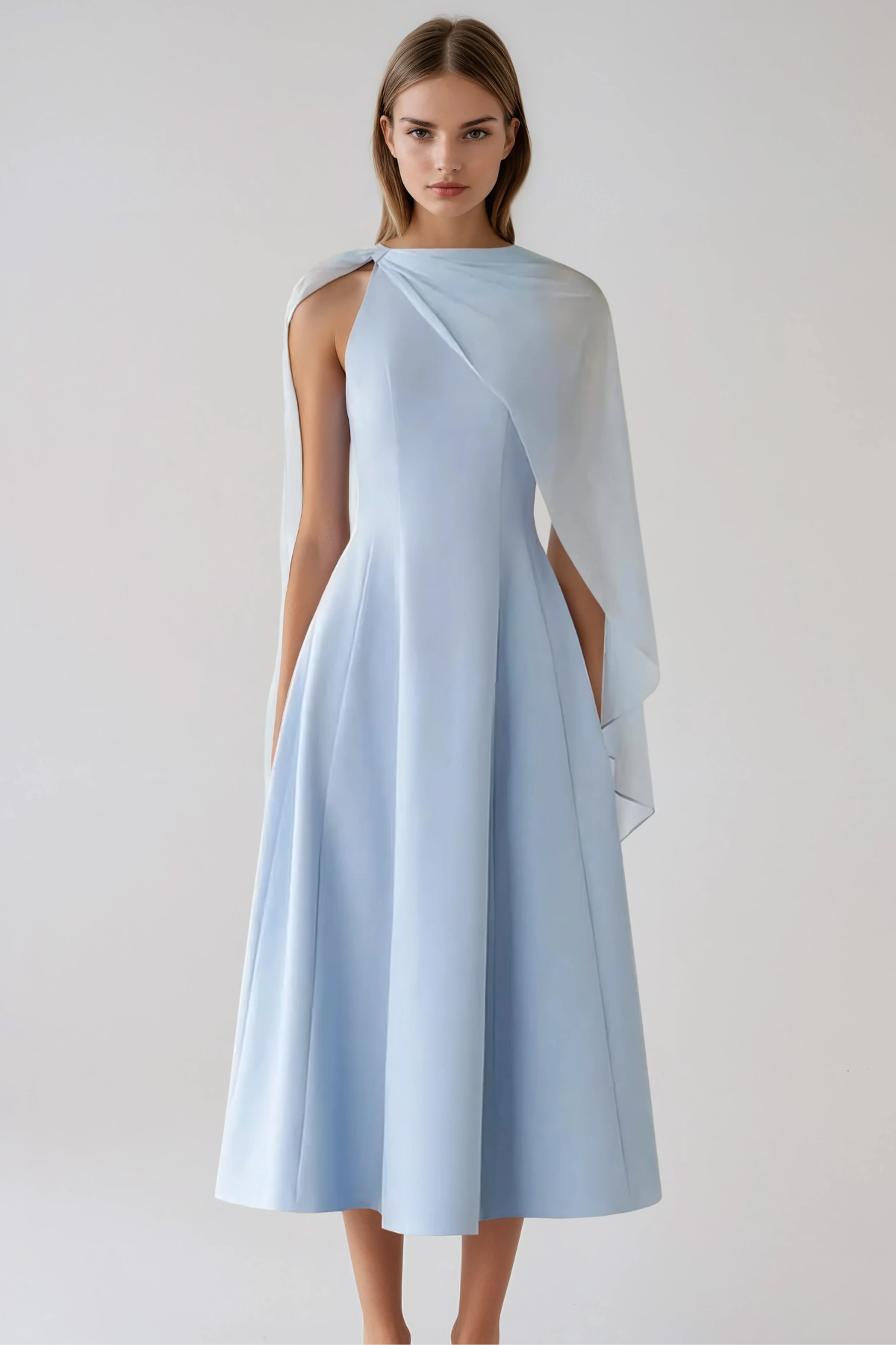 Hamida Shawl Mesh Midi Dress