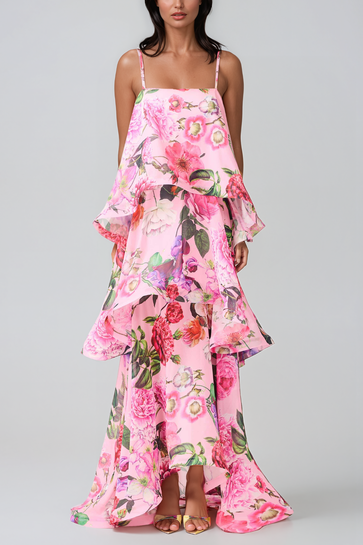 Ikbal Floral Tiered Maxi Dress In Pink