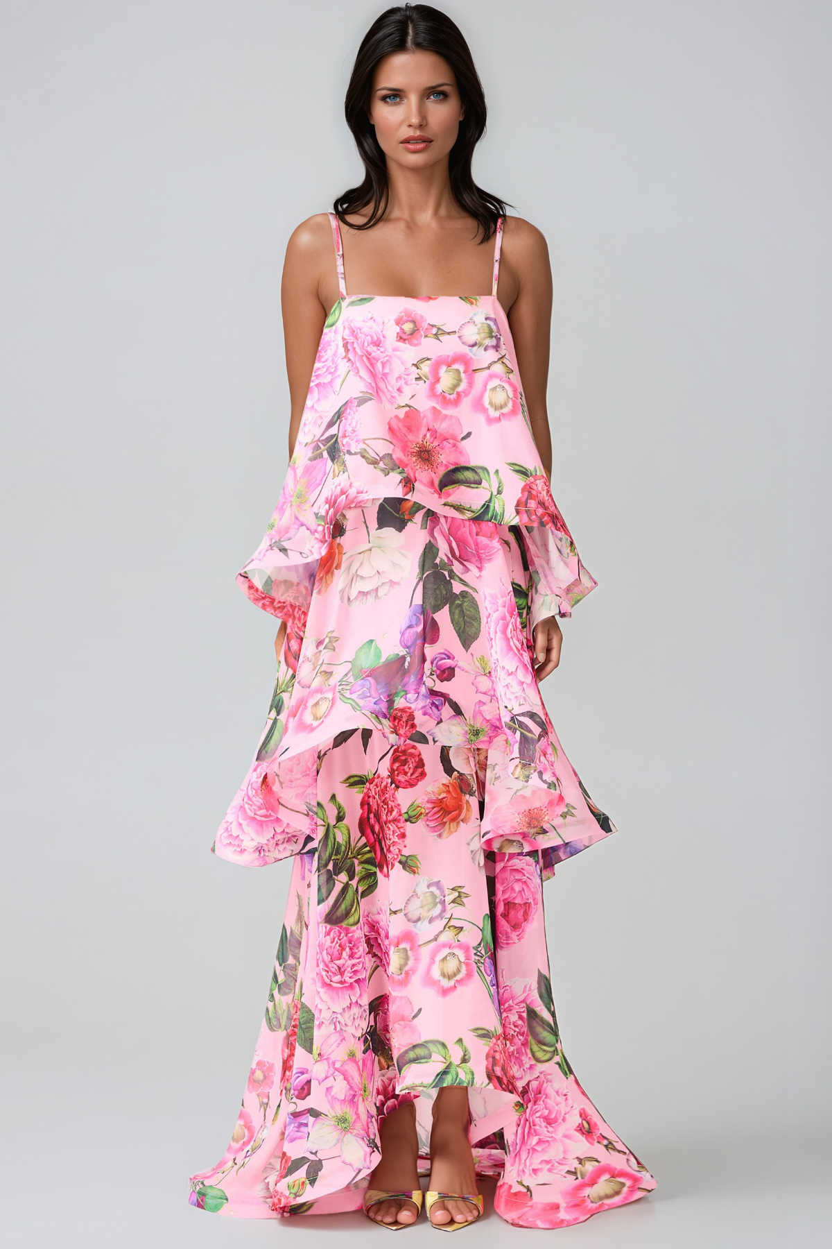 Ikbal Floral Tiered Maxi Dress In Pink