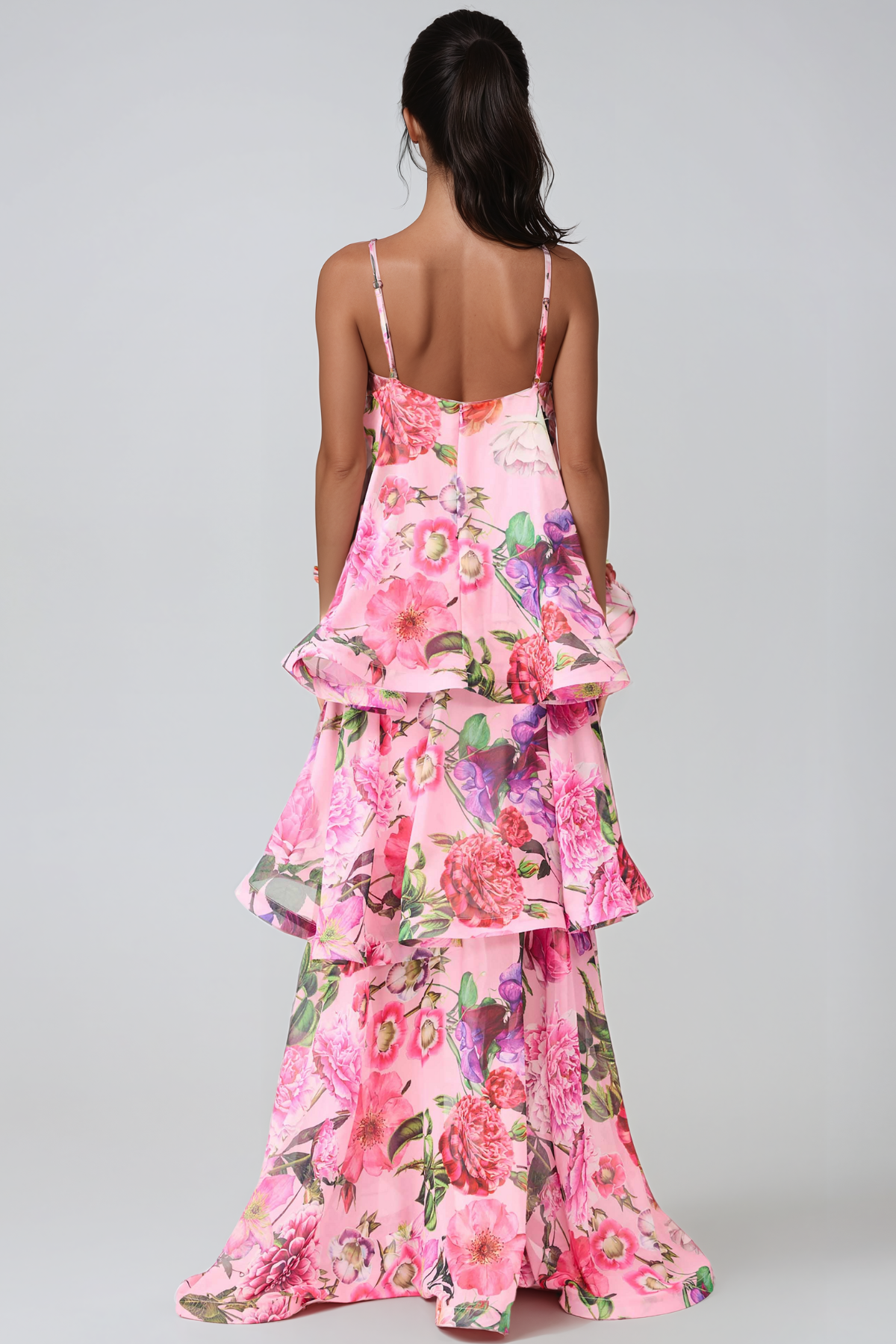 Ikbal Floral Tiered Maxi Dress In Pink