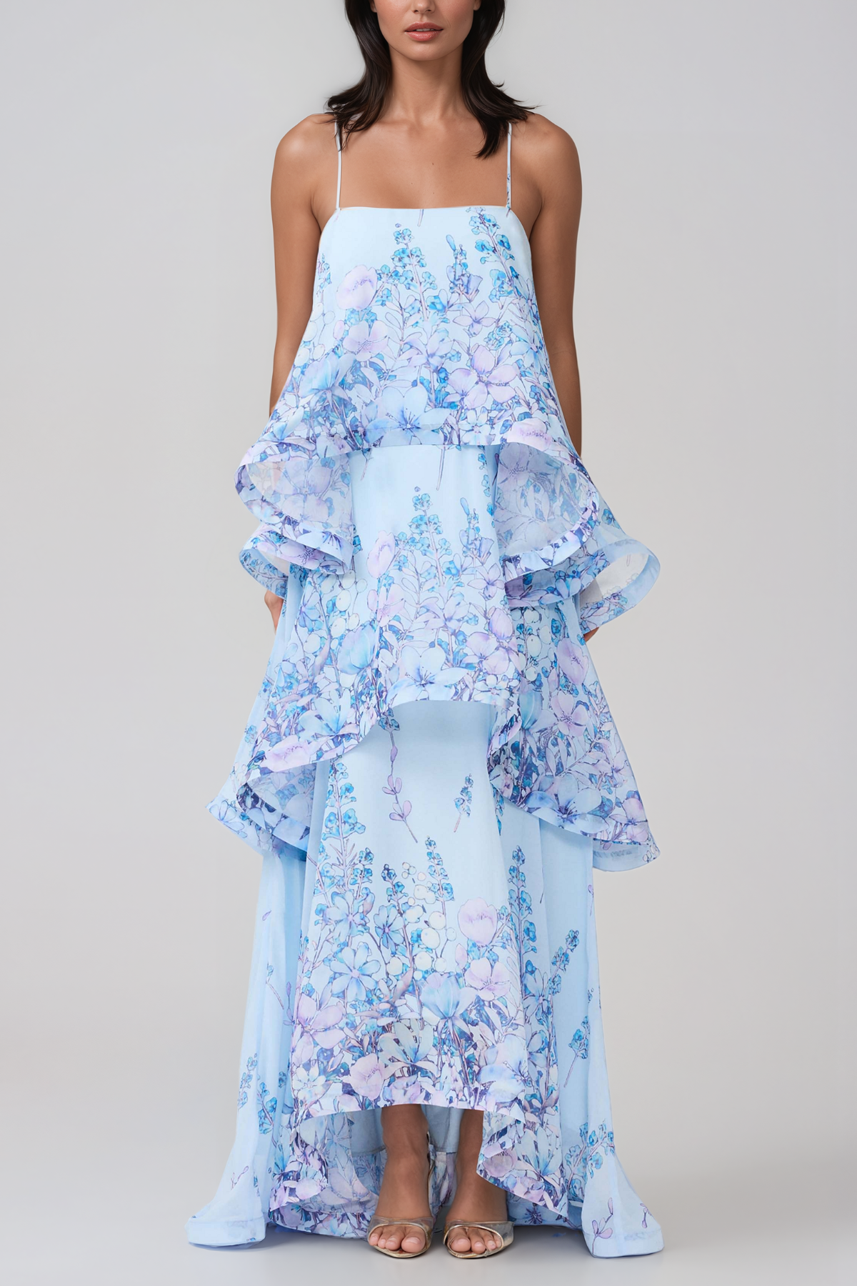 Ikbal Floral Tiered Maxi Dress In Blue