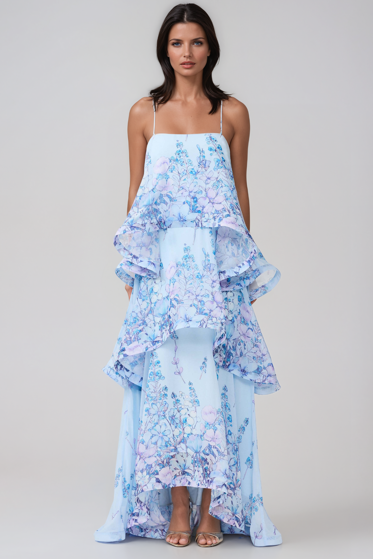 Ikbal Floral Tiered Maxi Dress In Blue