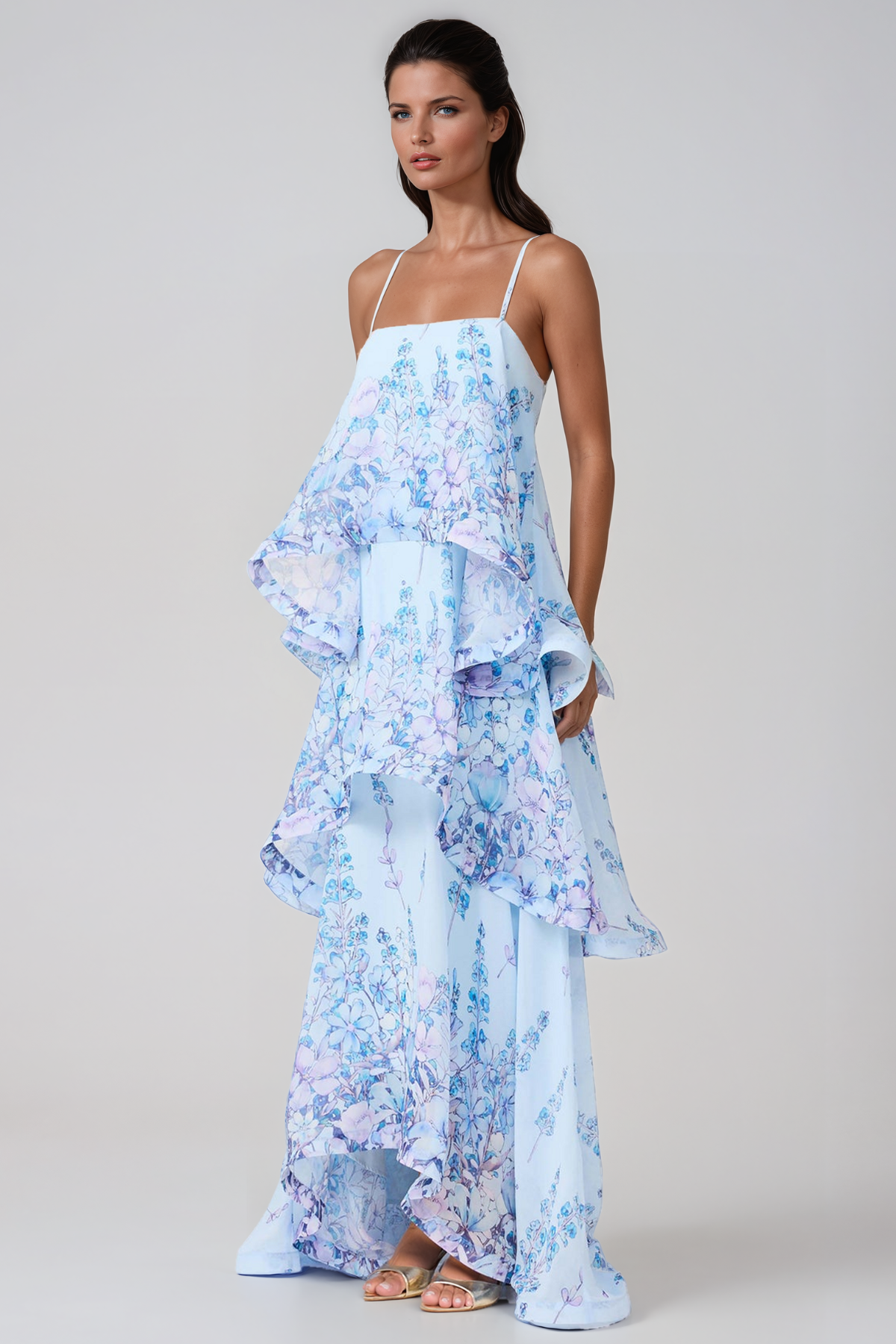 Ikbal Floral Tiered Maxi Dress In Blue