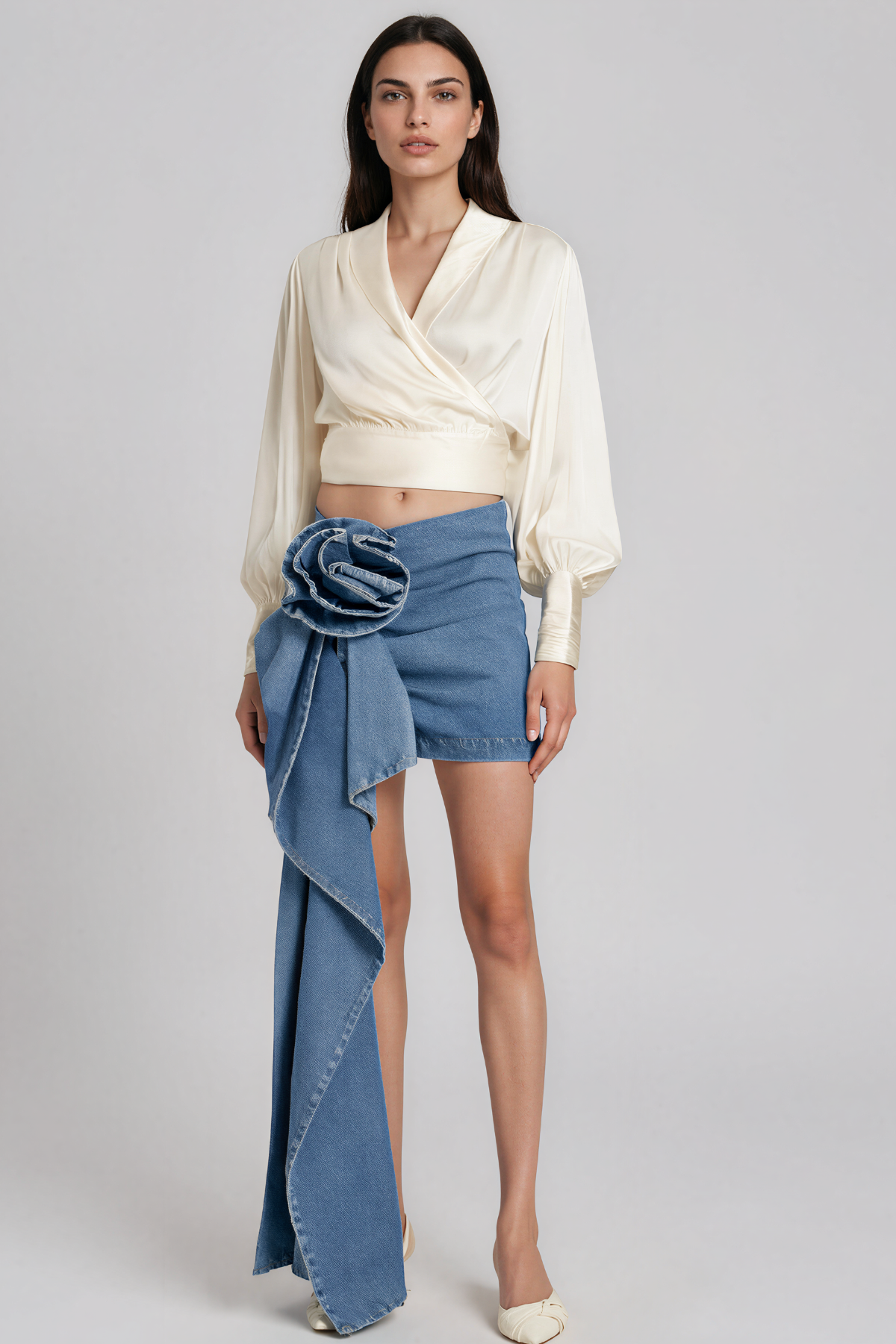 Kalayah Flower Denim Fringe Mini Skirt