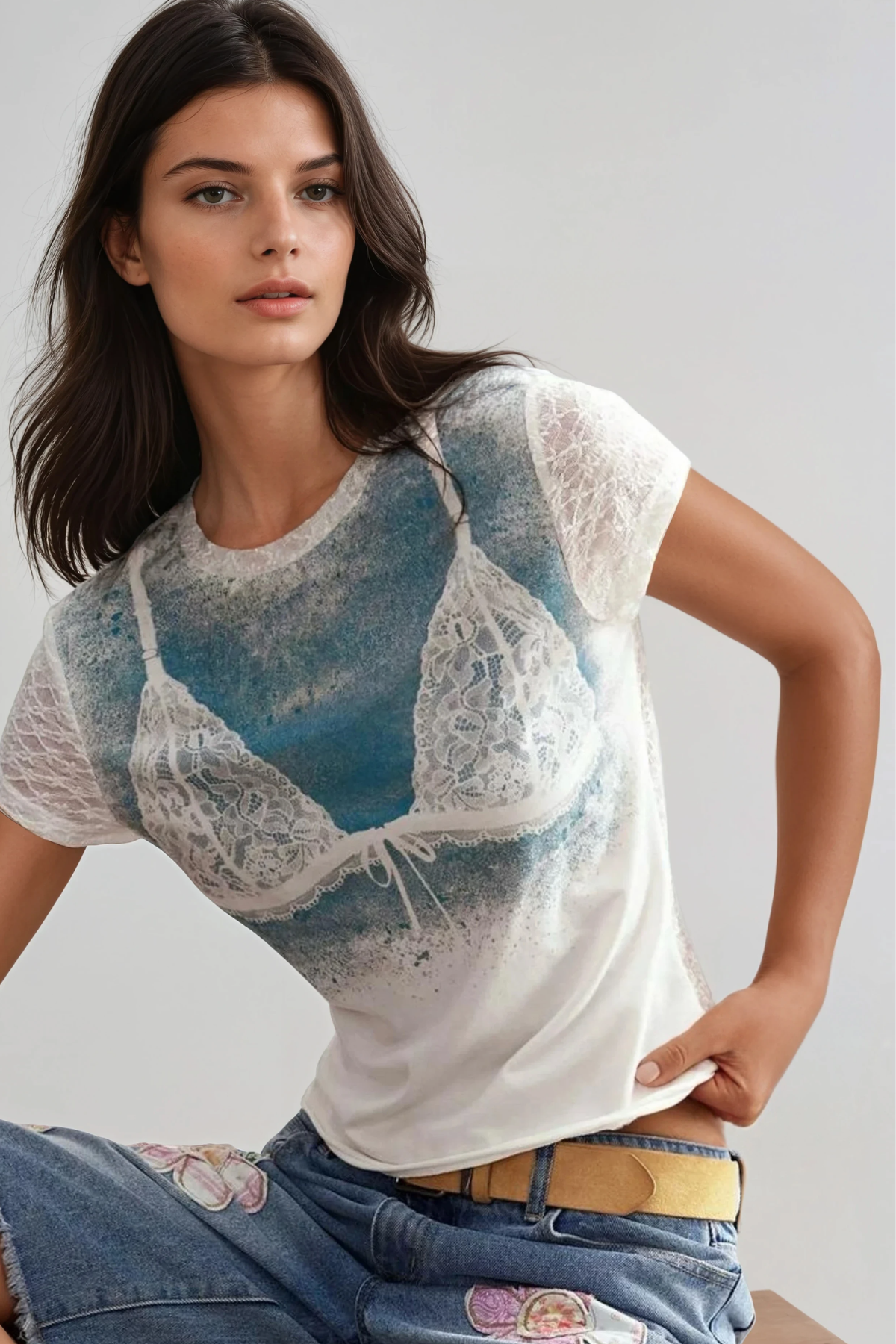 Hardman Print Lace Top
