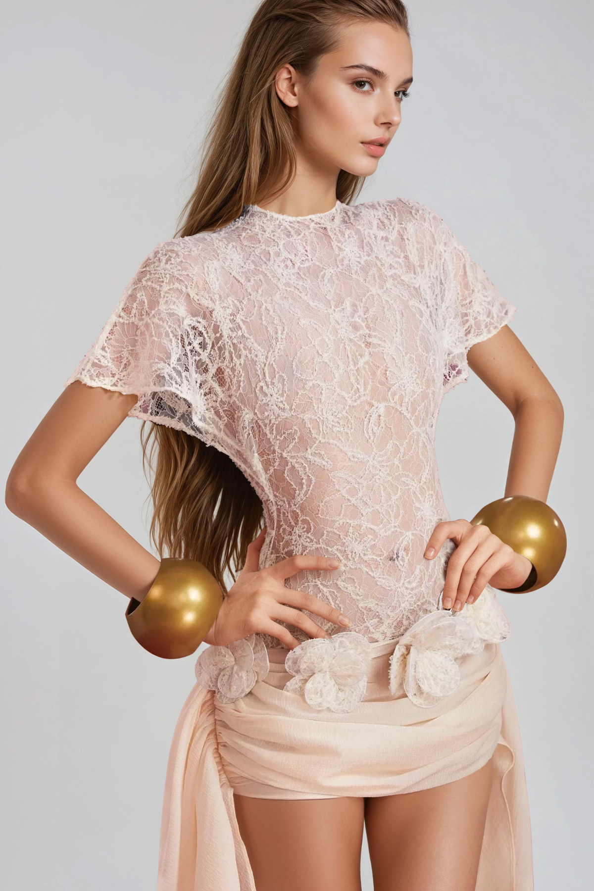 Hamo Lace Fringe Flower Mini Dress