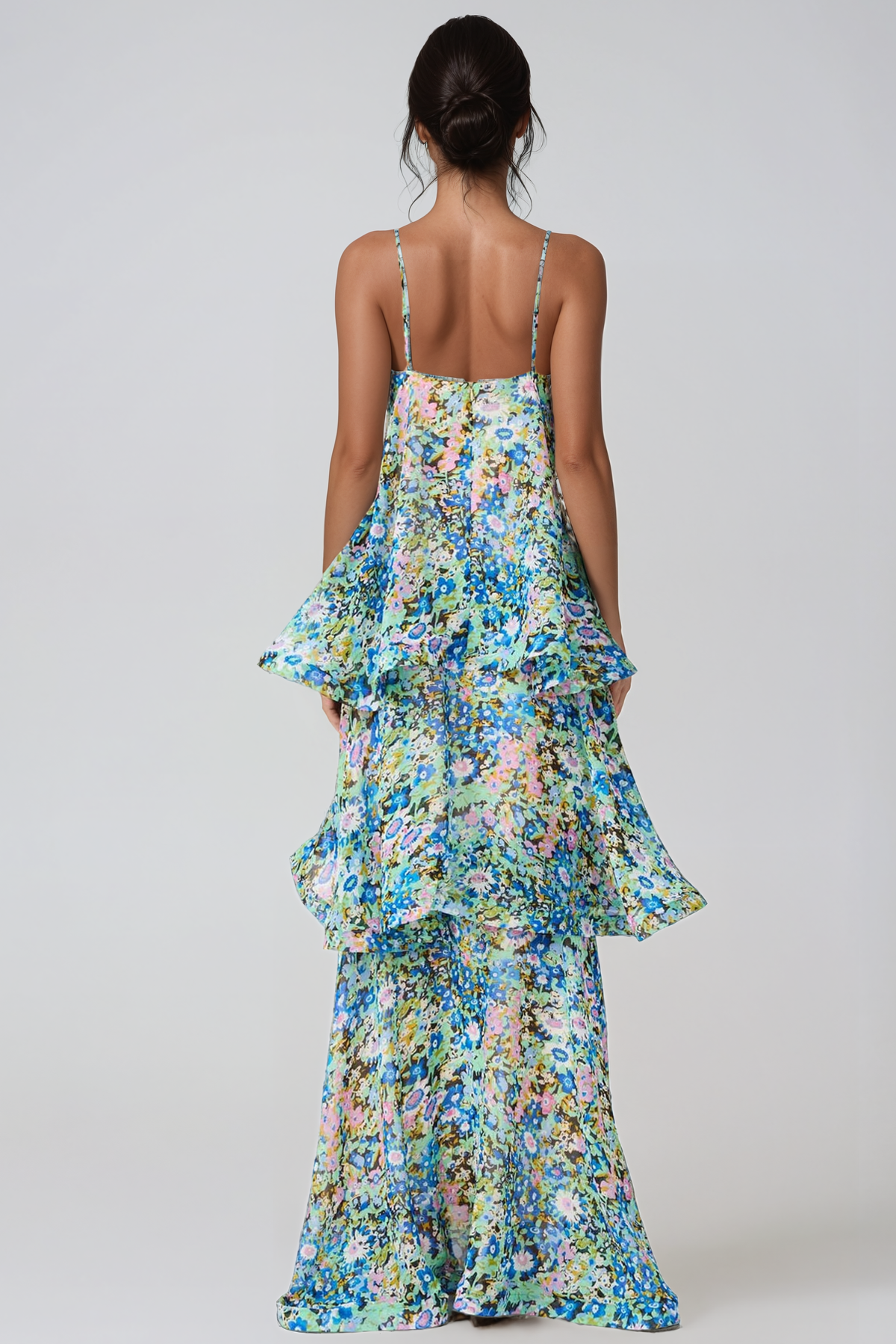 Ikbal Floral Tiered Maxi Dress In Green