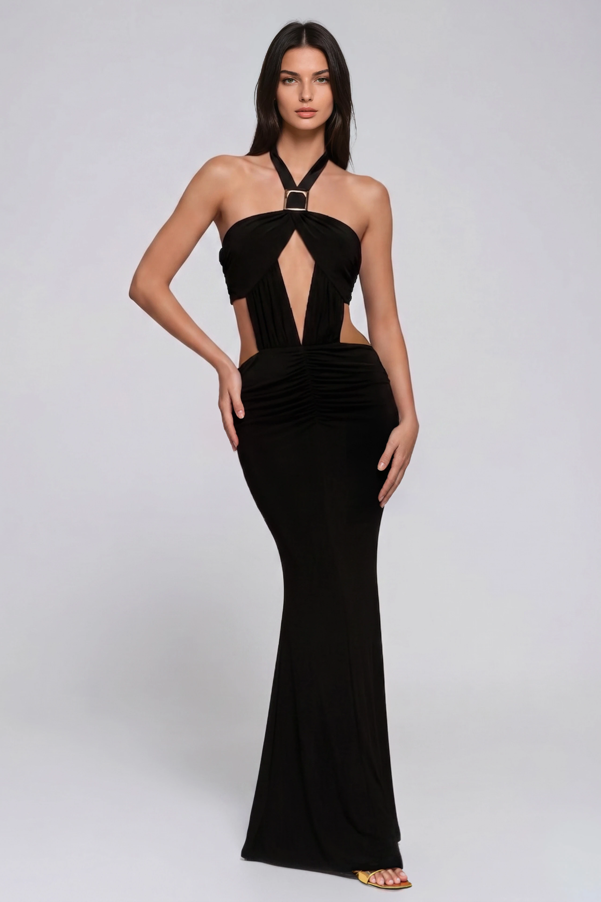 Hadijah Halter Neck Cutout Velvet Maxi Dress