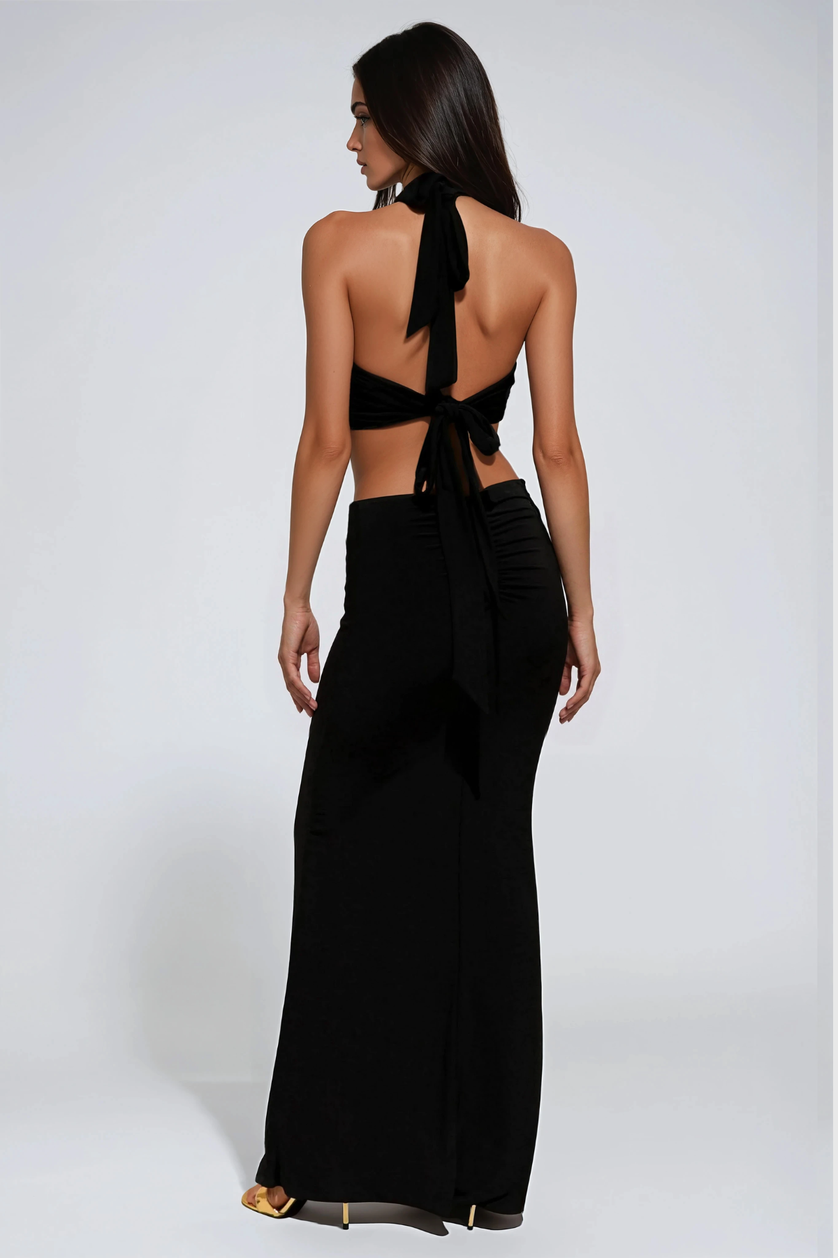 Hadijah Halter Neck Cutout Velvet Maxi Dress