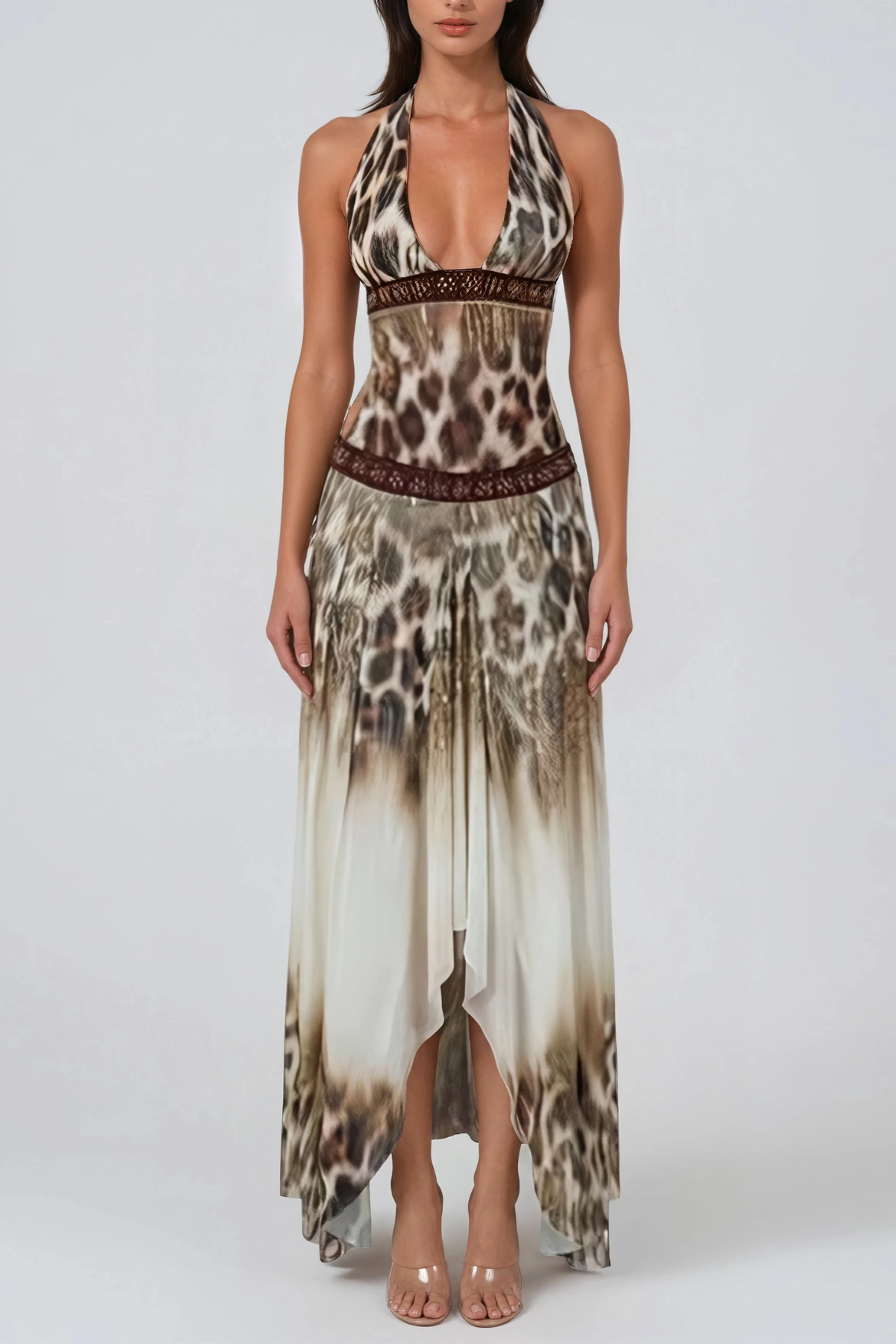 Hadiza Halter Neck Leopard Maxi Dress