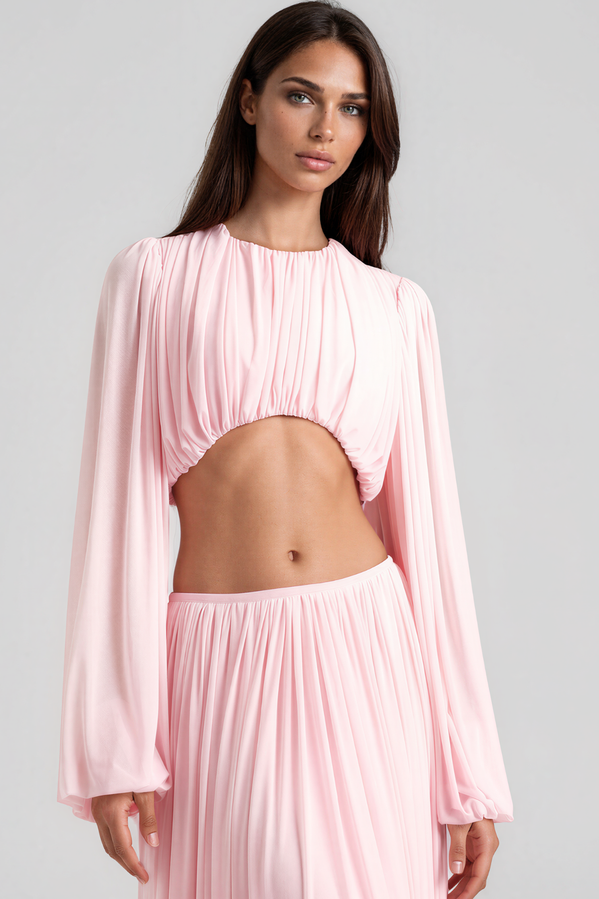 Kamaria Long Sleeve Ruch Skirt Set