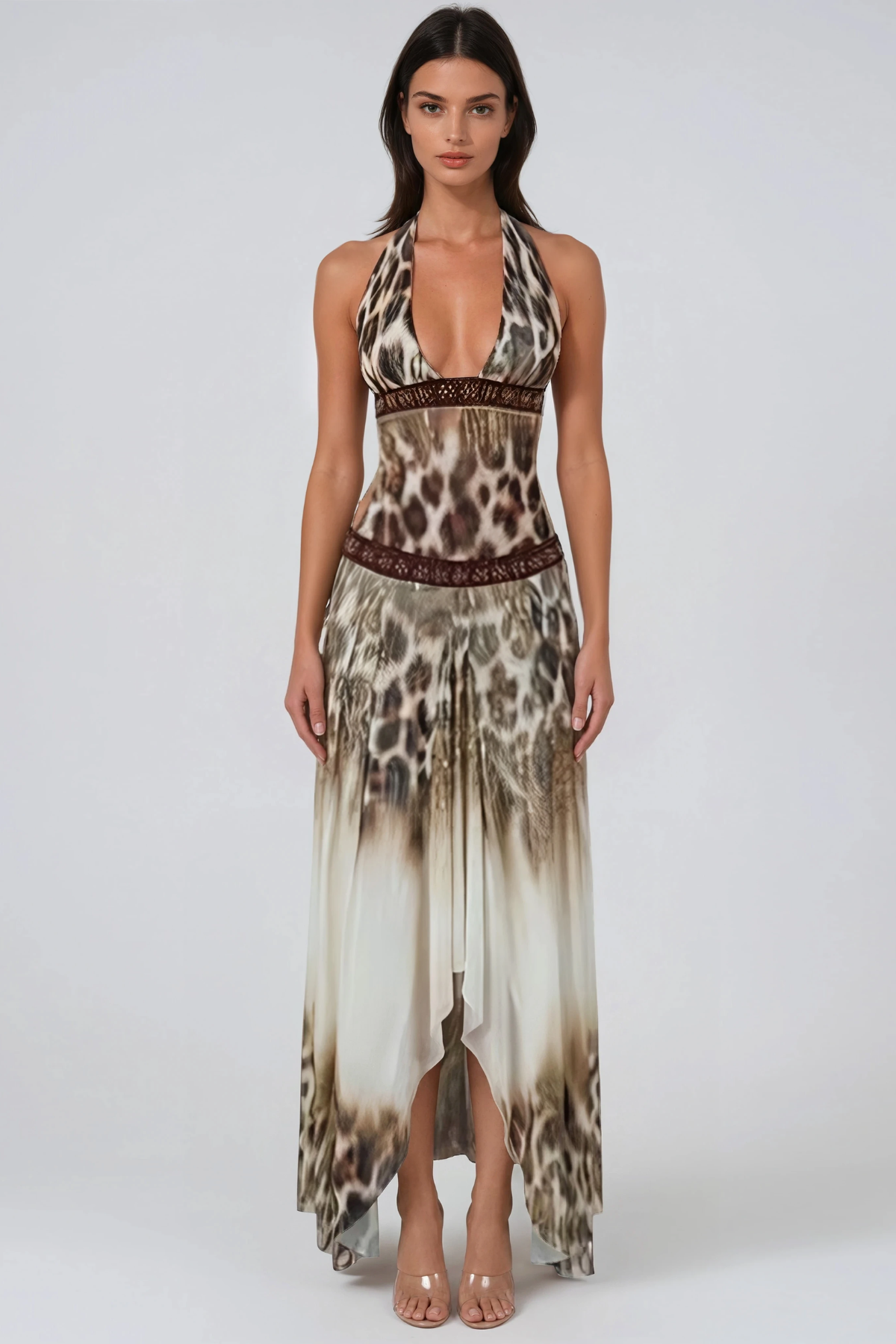 Hadiza Halter Neck Leopard Maxi Dress