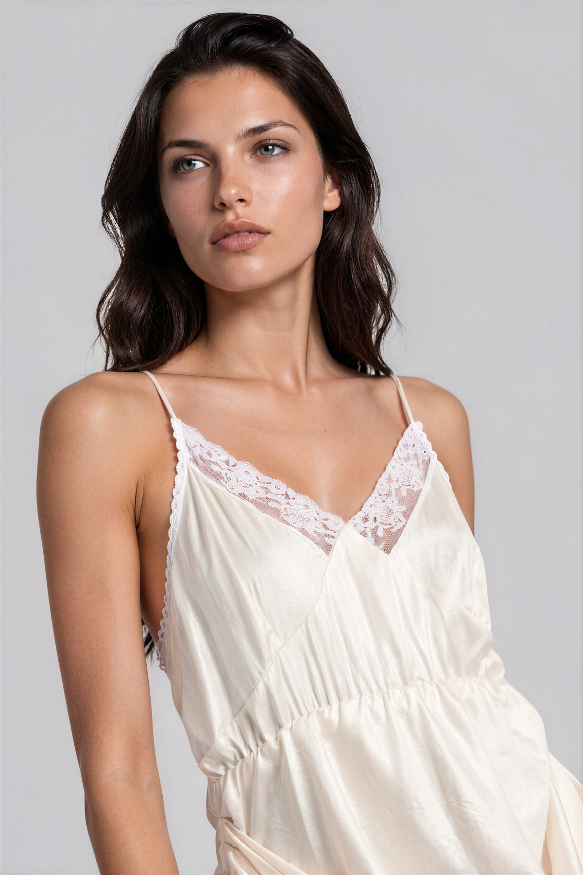 Kachina Spaghetti Lace Draped Mini Dress