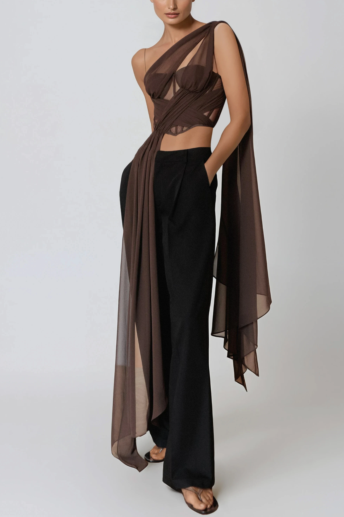 Hannes One Shoulder Mesh Crop Top