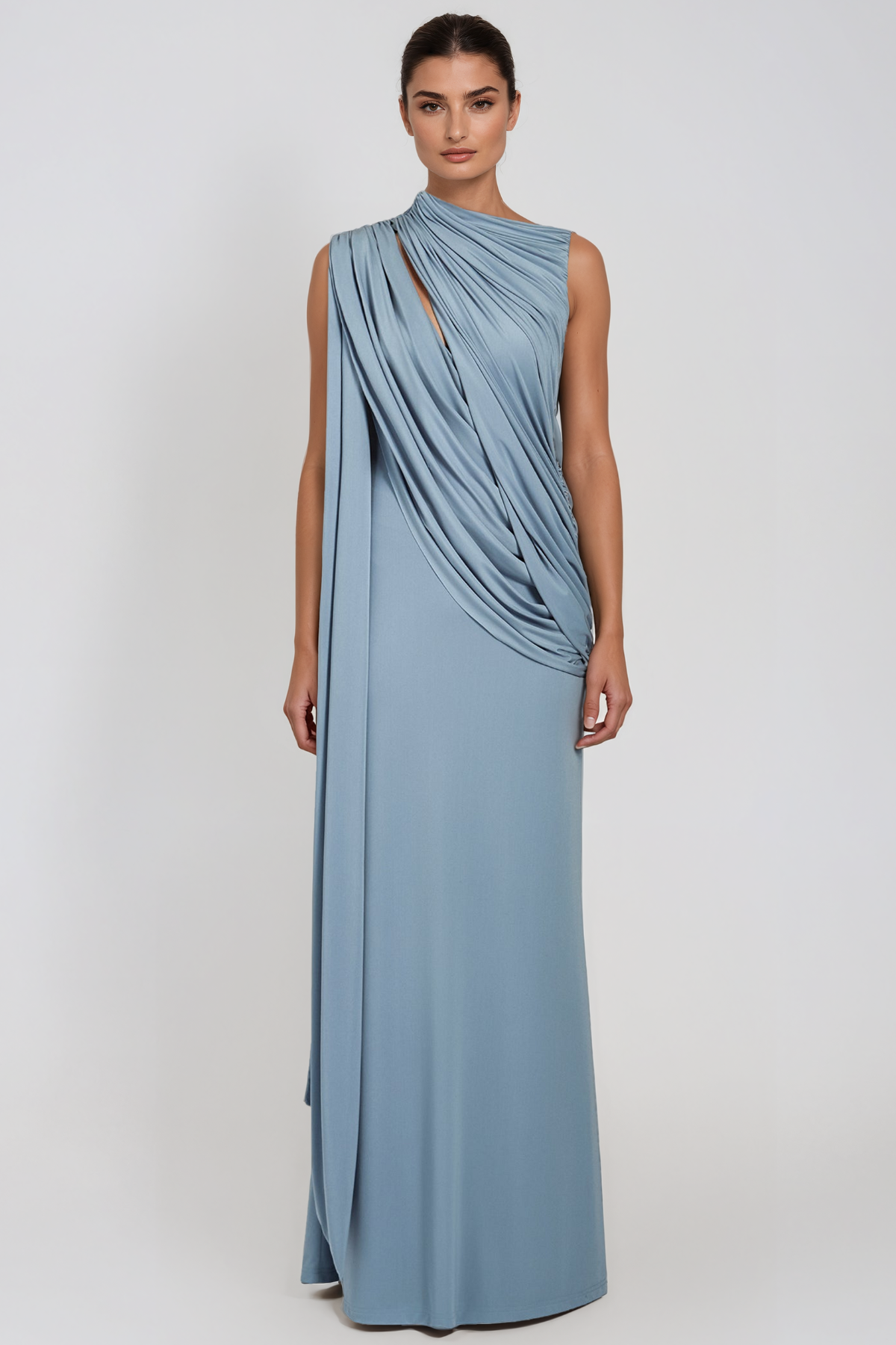 Flick Sleeveless Ruch Fringe Maxi Dress