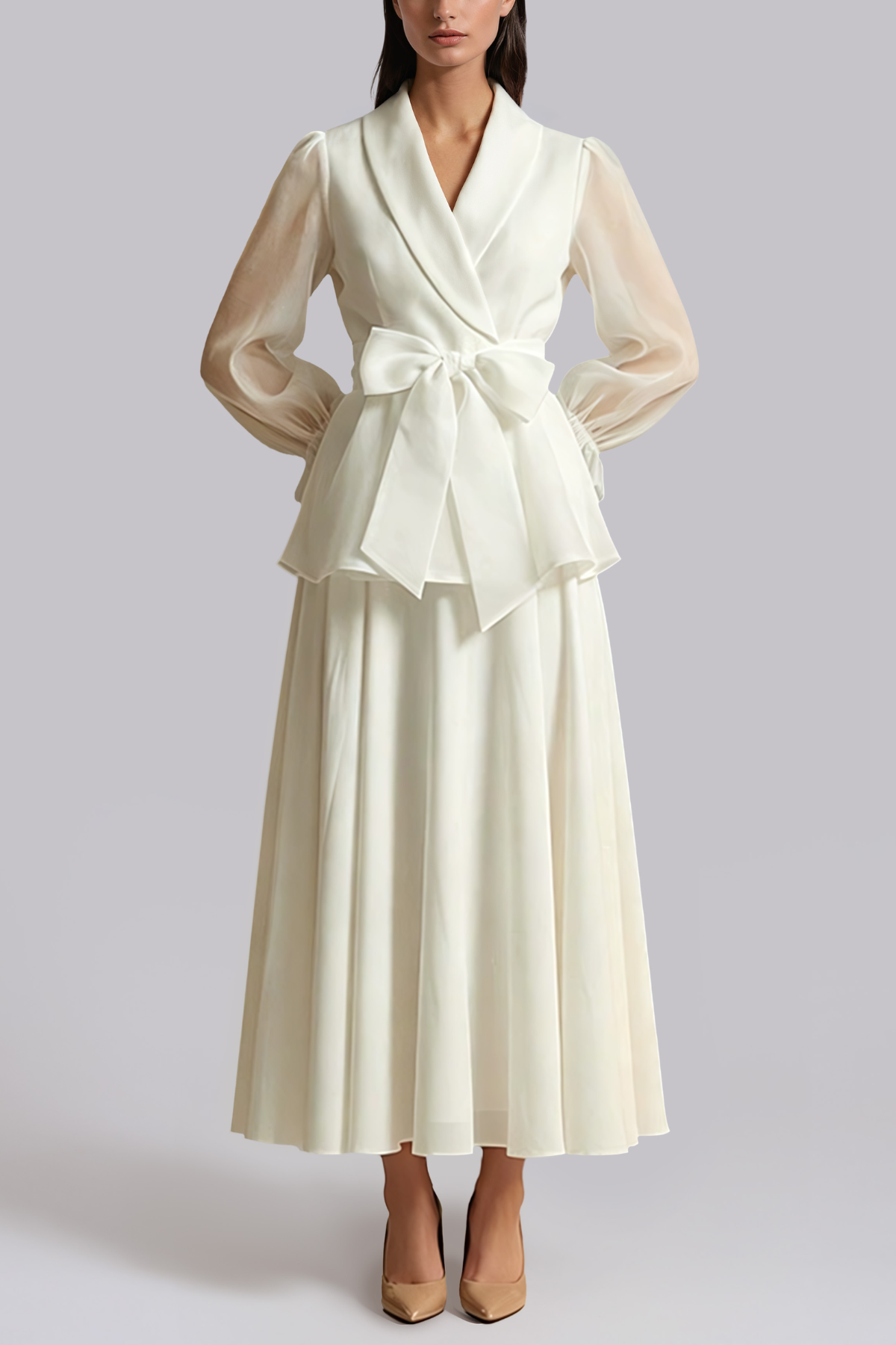 Hertta Balloon Sleeve Bow Skirt Set