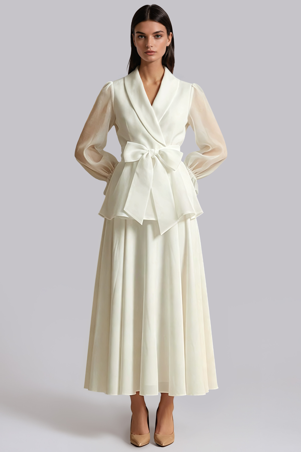 Hertta Balloon Sleeve Bow Skirt Set