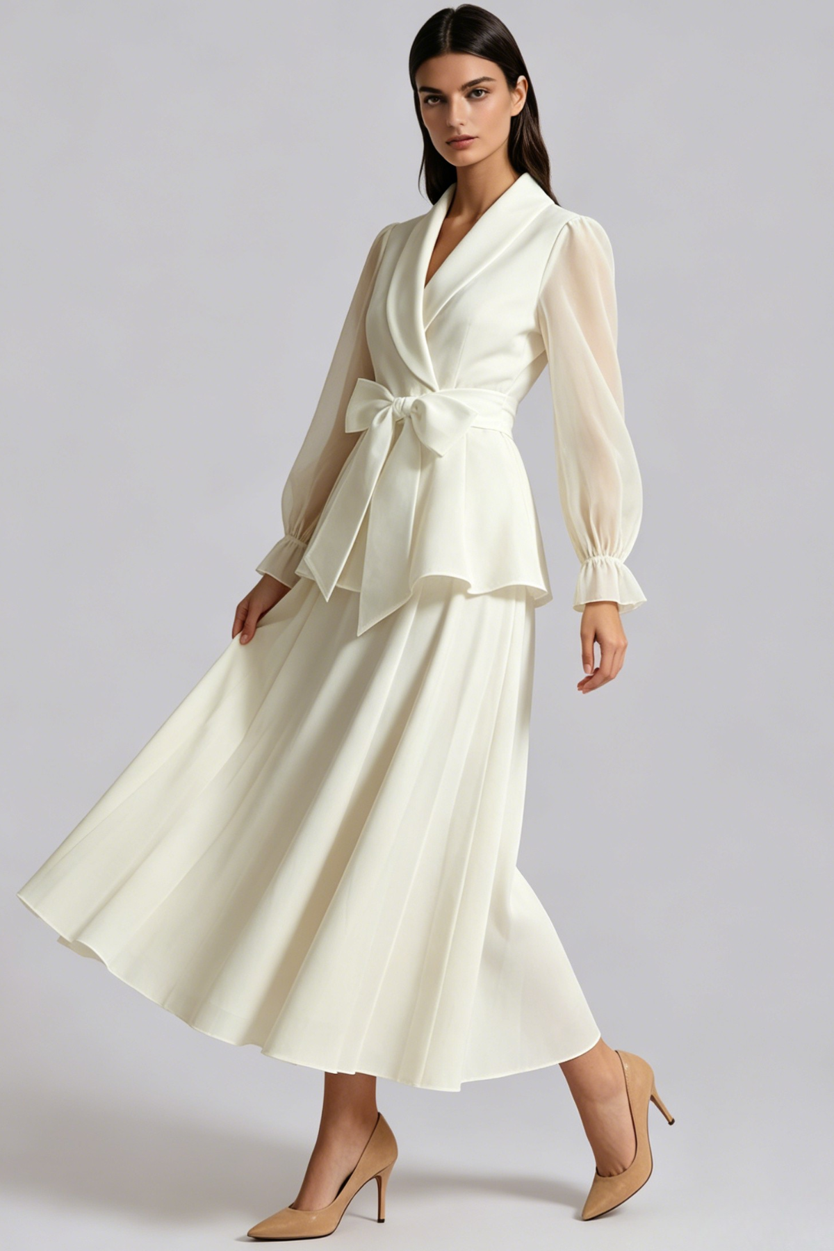 Hertta Balloon Sleeve Bow Skirt Set