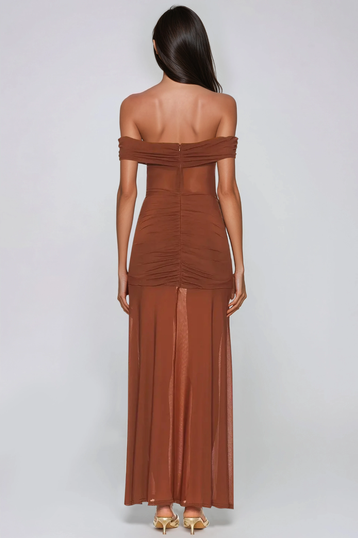 Hadija Off Shoudler Mesh Ruch Maxi Dress