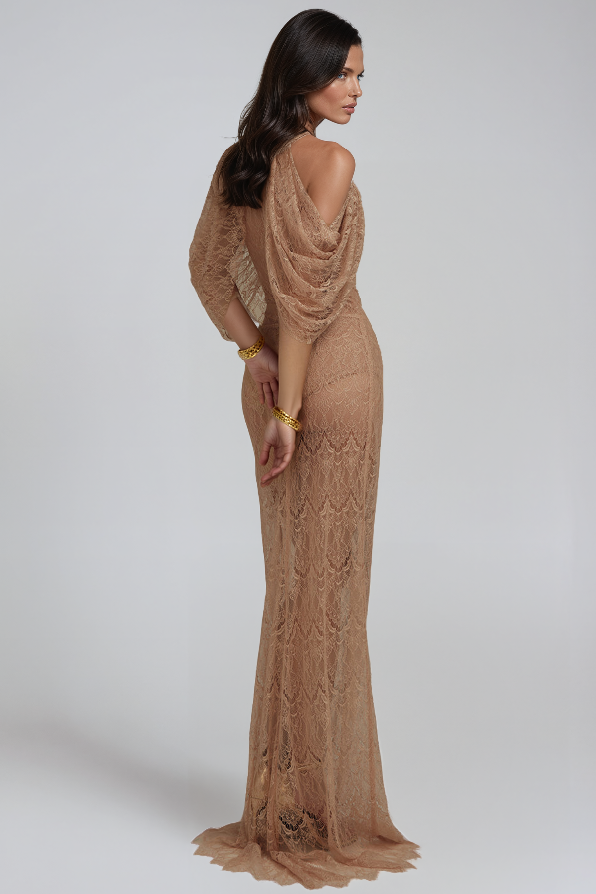 Hisako Halter Neck Lace Ruffle Maxi Dress