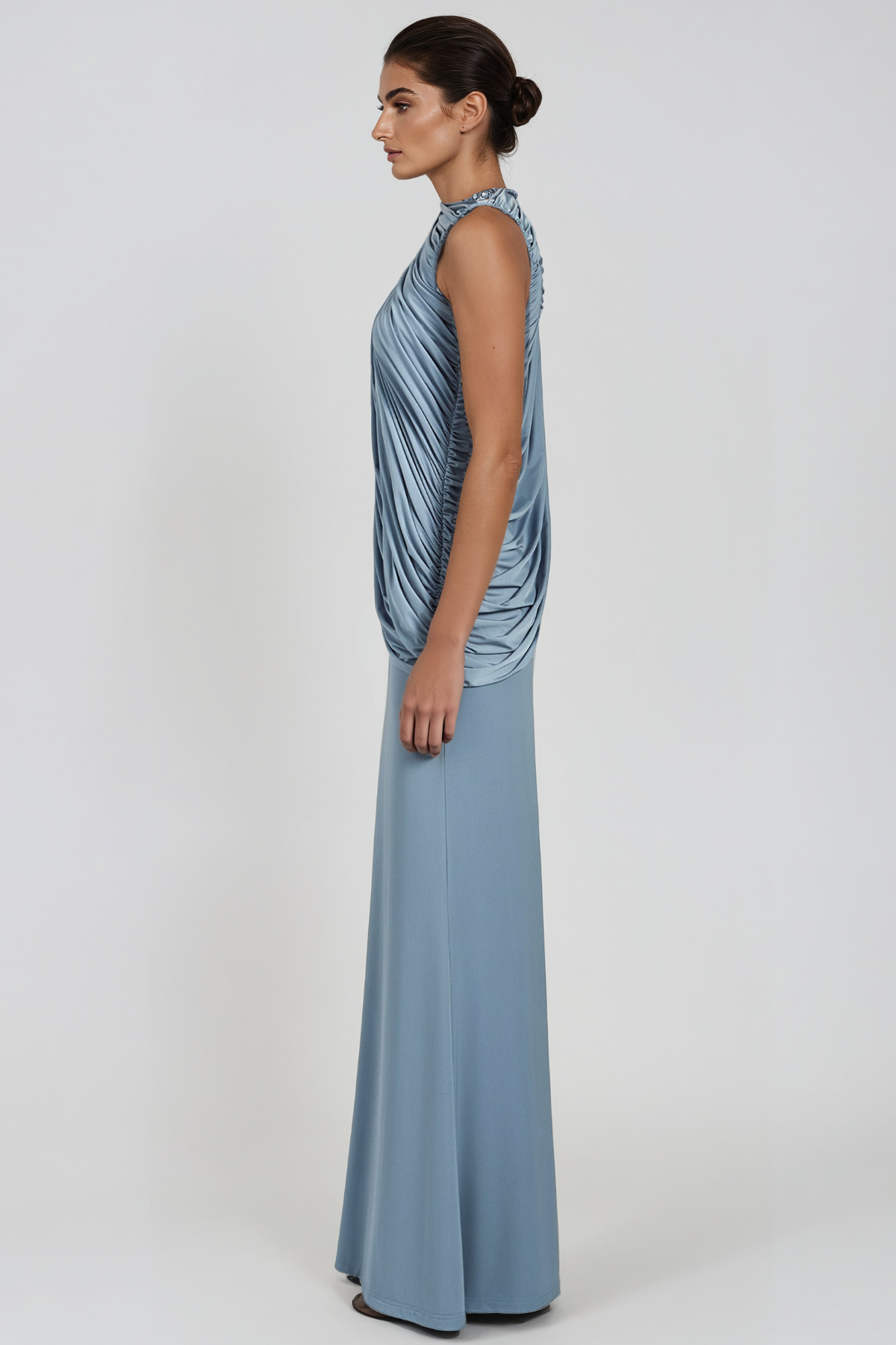 Flick Sleeveless Ruch Fringe Maxi Dress