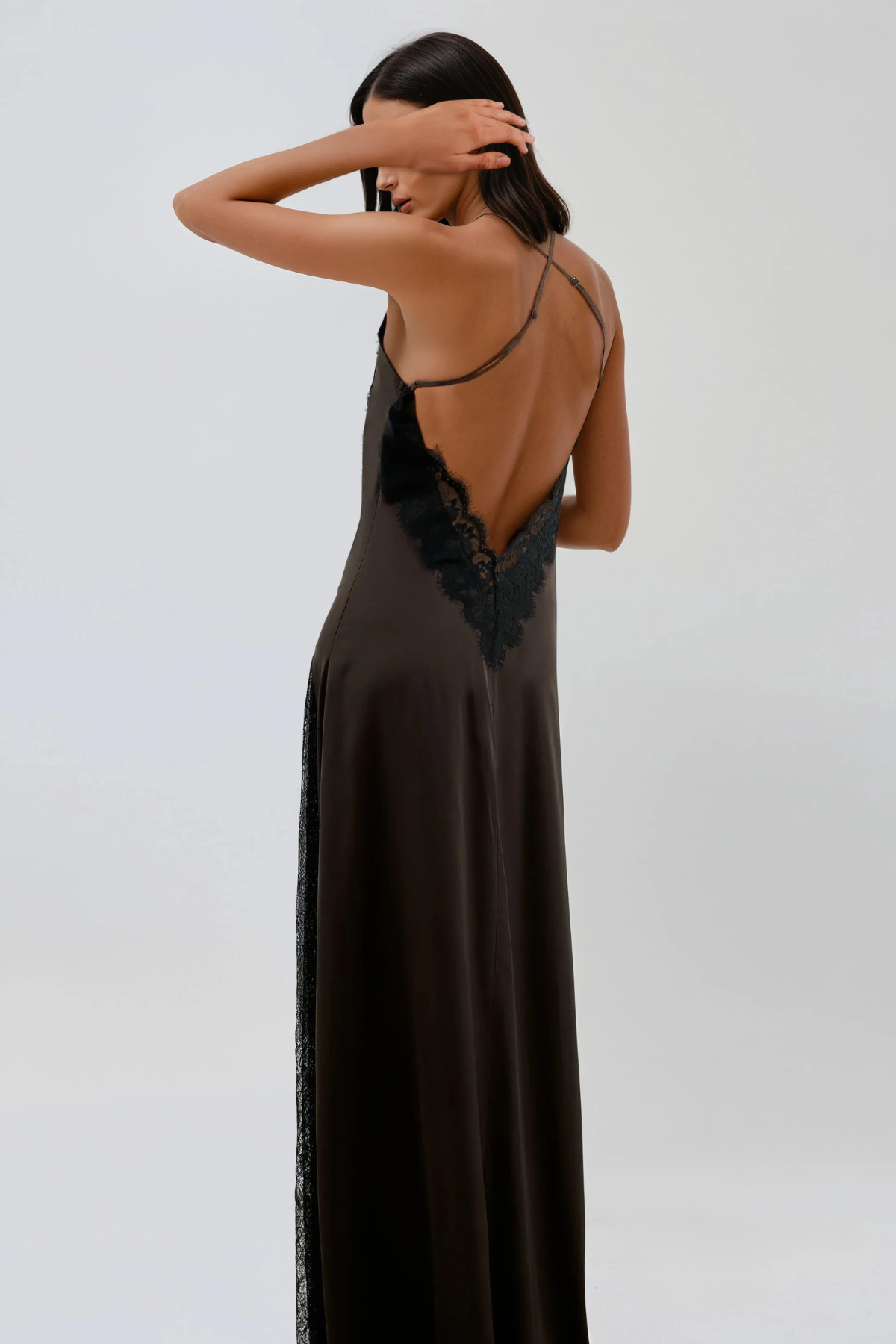 Hadriana Plunge Lace Maxi Dress