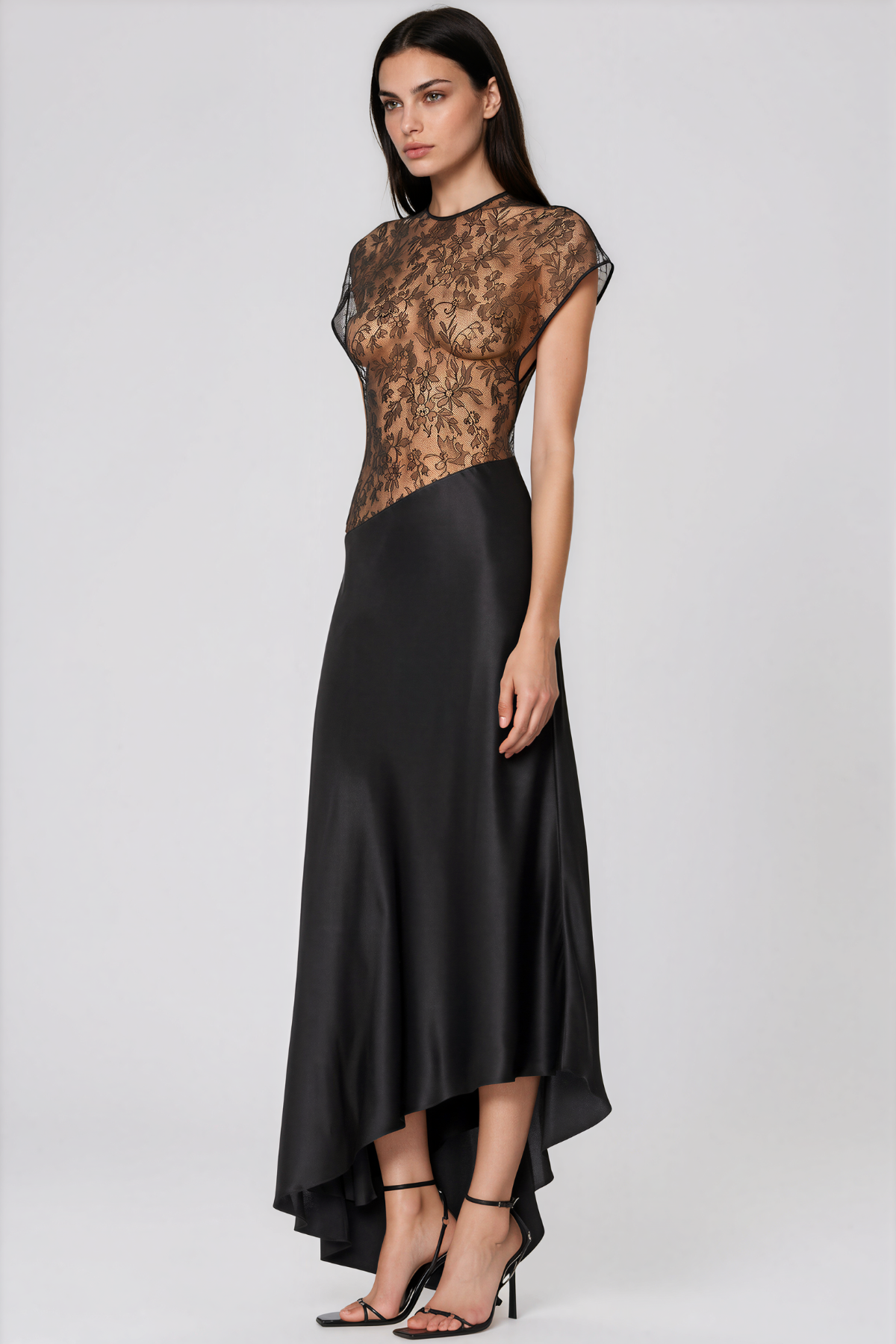 Kamaile Lace Asymmetric Maxi Dress