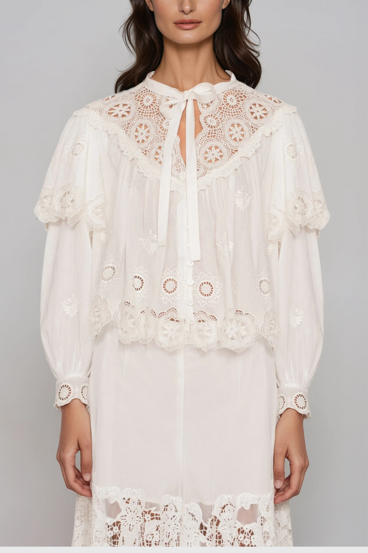 Heping Embroidered Tie Up Cutout Top