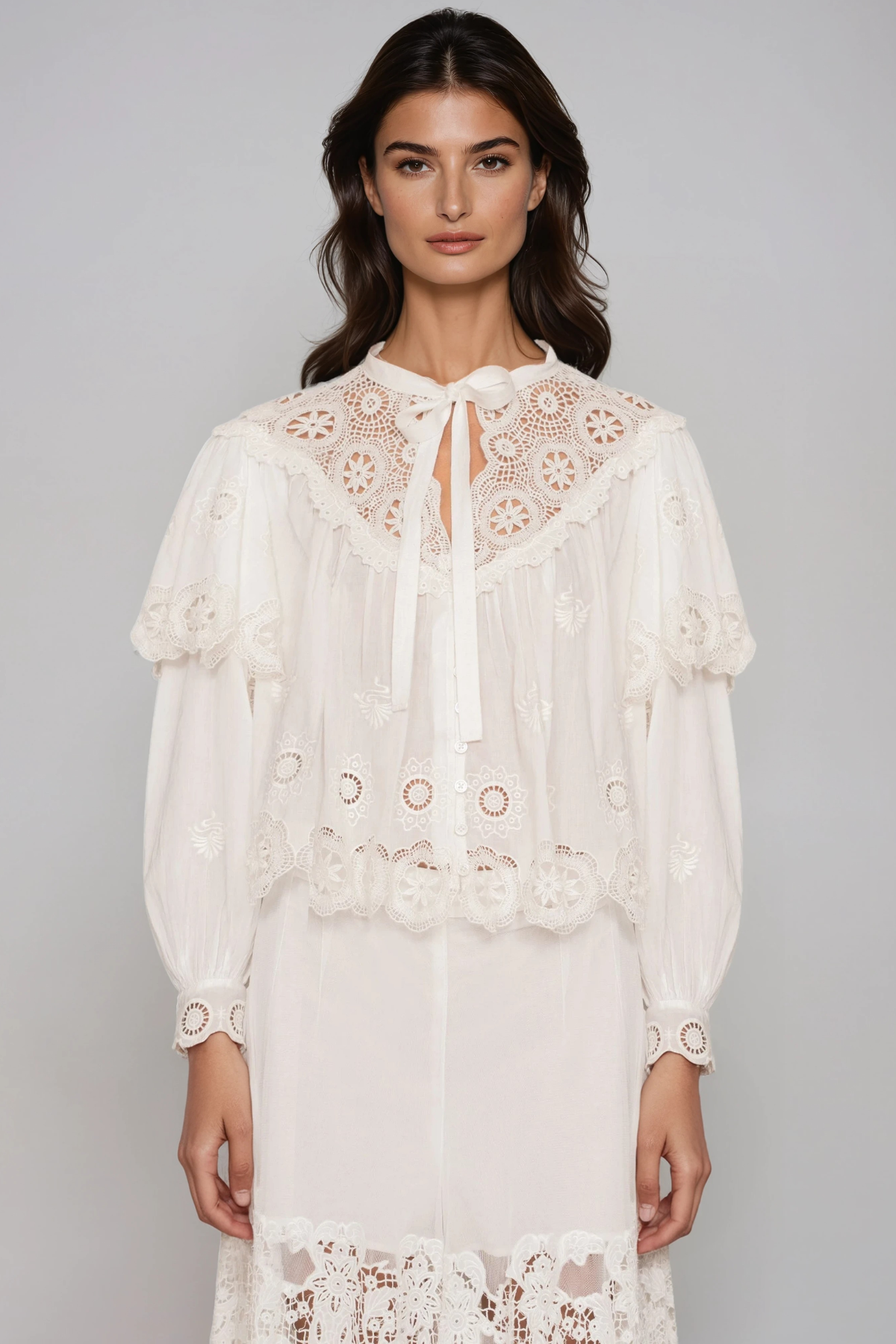 Heping Embroidered Tie Up Cutout Top