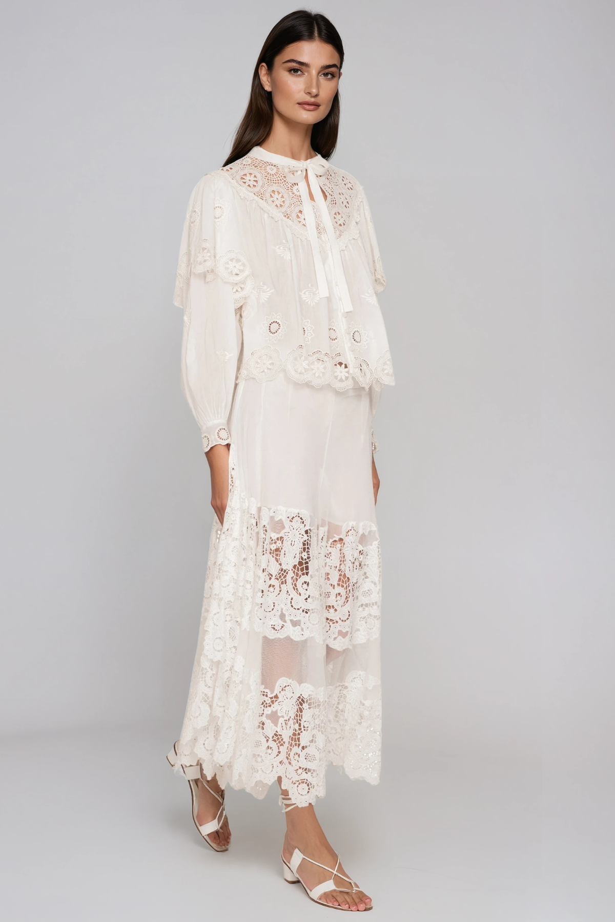 Heping Embroidered Tie Up Cutout Top
