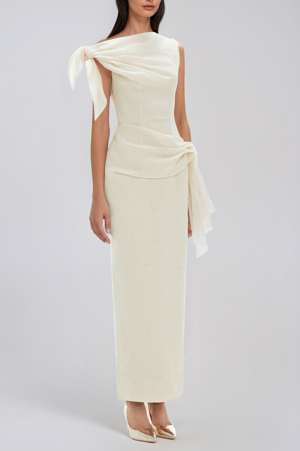 Janel Asymmetric Ruch Maxi Dress
