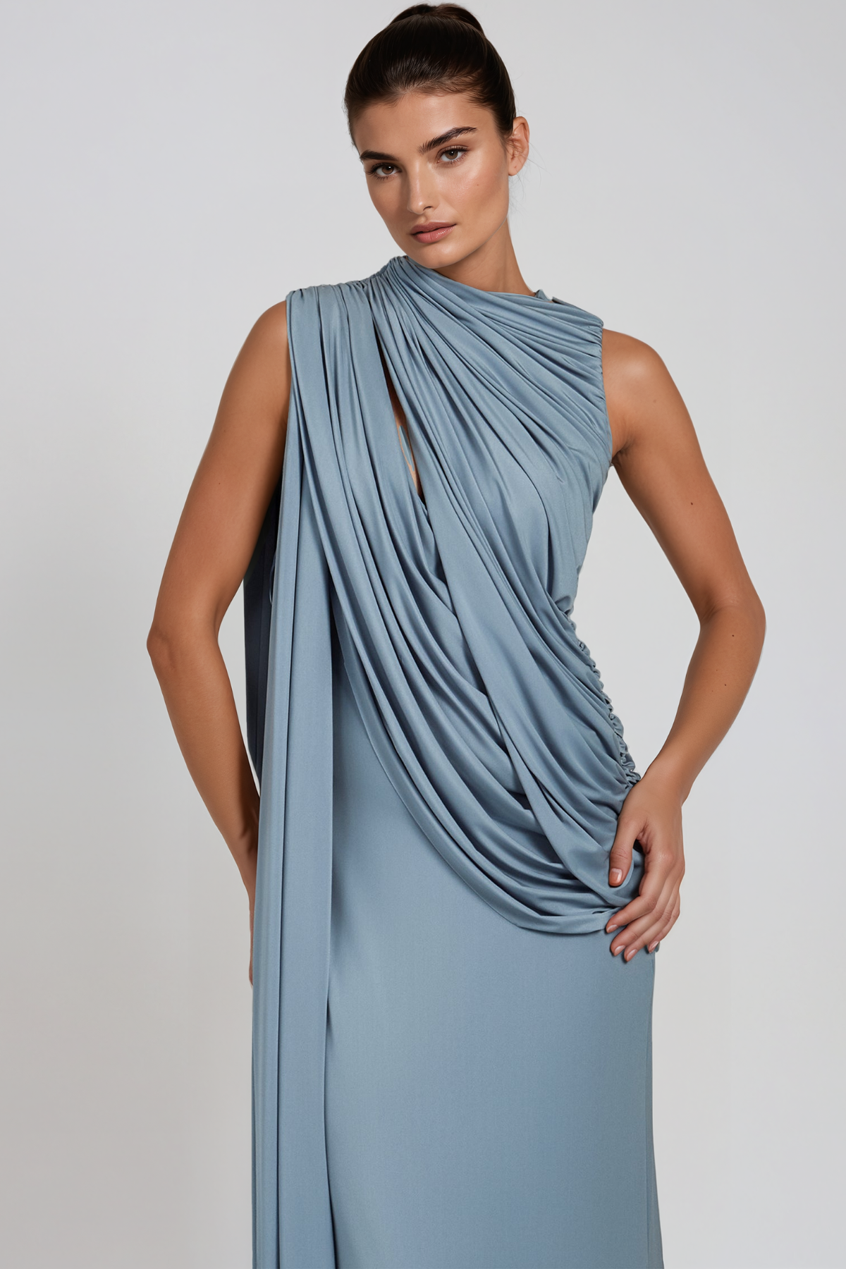Flick Sleeveless Ruch Fringe Maxi Dress